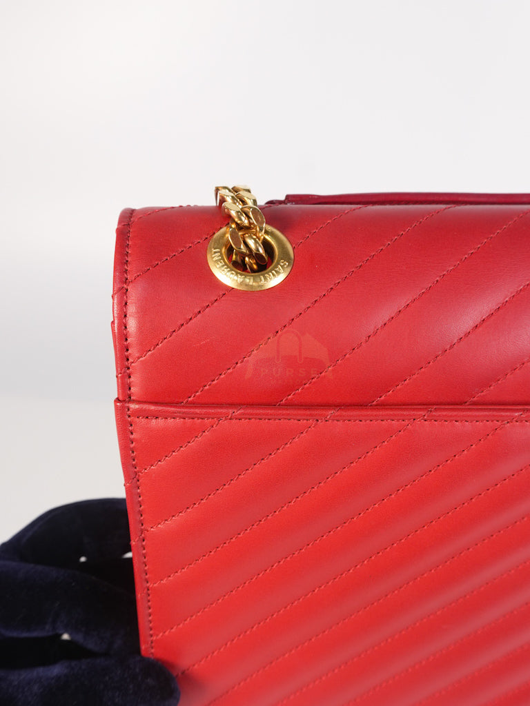 Envelope Large in Red Smooth Chevron Leather and Gold Hardware Shoulder Bag | Purse Maison Luxury Bags Shop