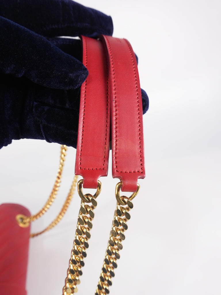 Envelope Large in Red Smooth Chevron Leather and Gold Hardware Shoulder Bag | Purse Maison Luxury Bags Shop