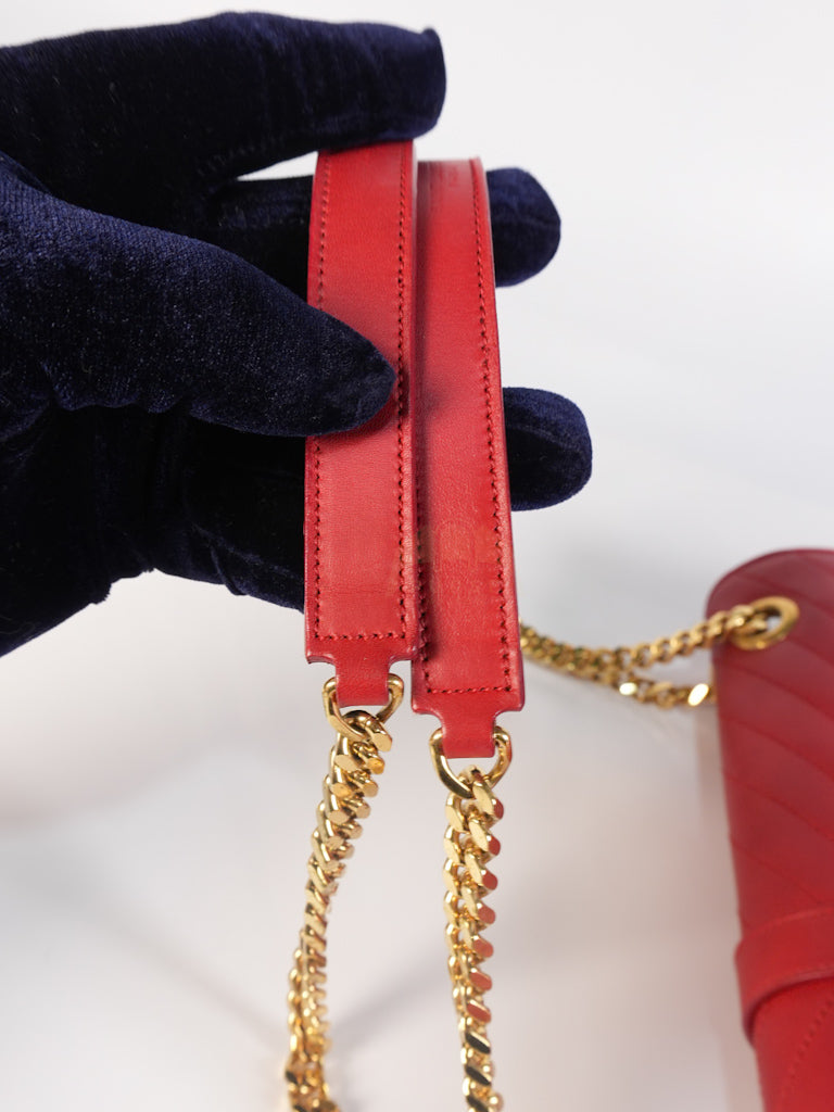 Envelope Large in Red Smooth Chevron Leather and Gold Hardware Shoulder Bag | Purse Maison Luxury Bags Shop