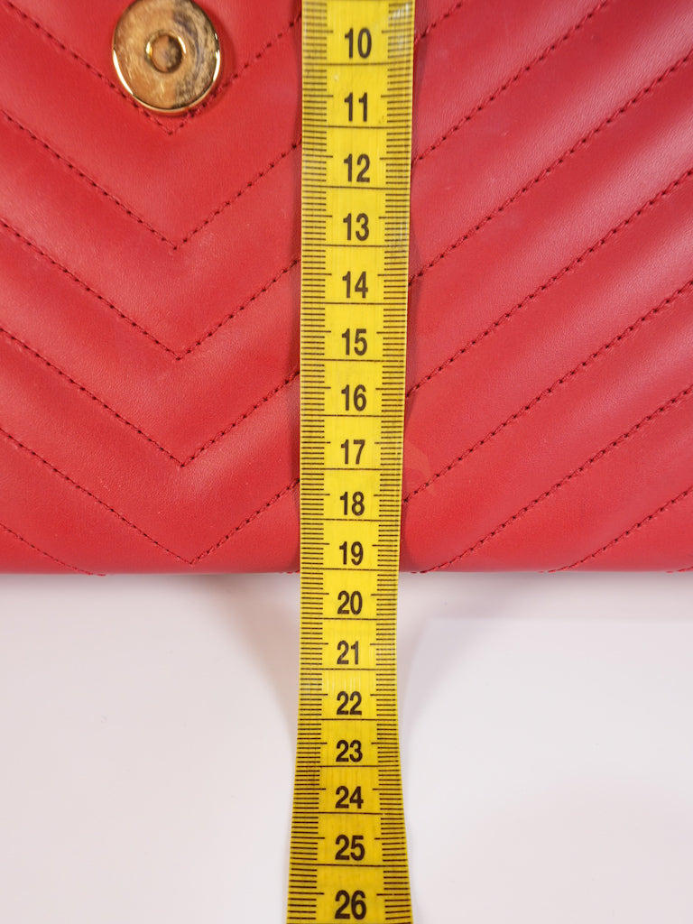 Envelope Large in Red Smooth Chevron Leather and Gold Hardware Shoulder Bag | Purse Maison Luxury Bags Shop
