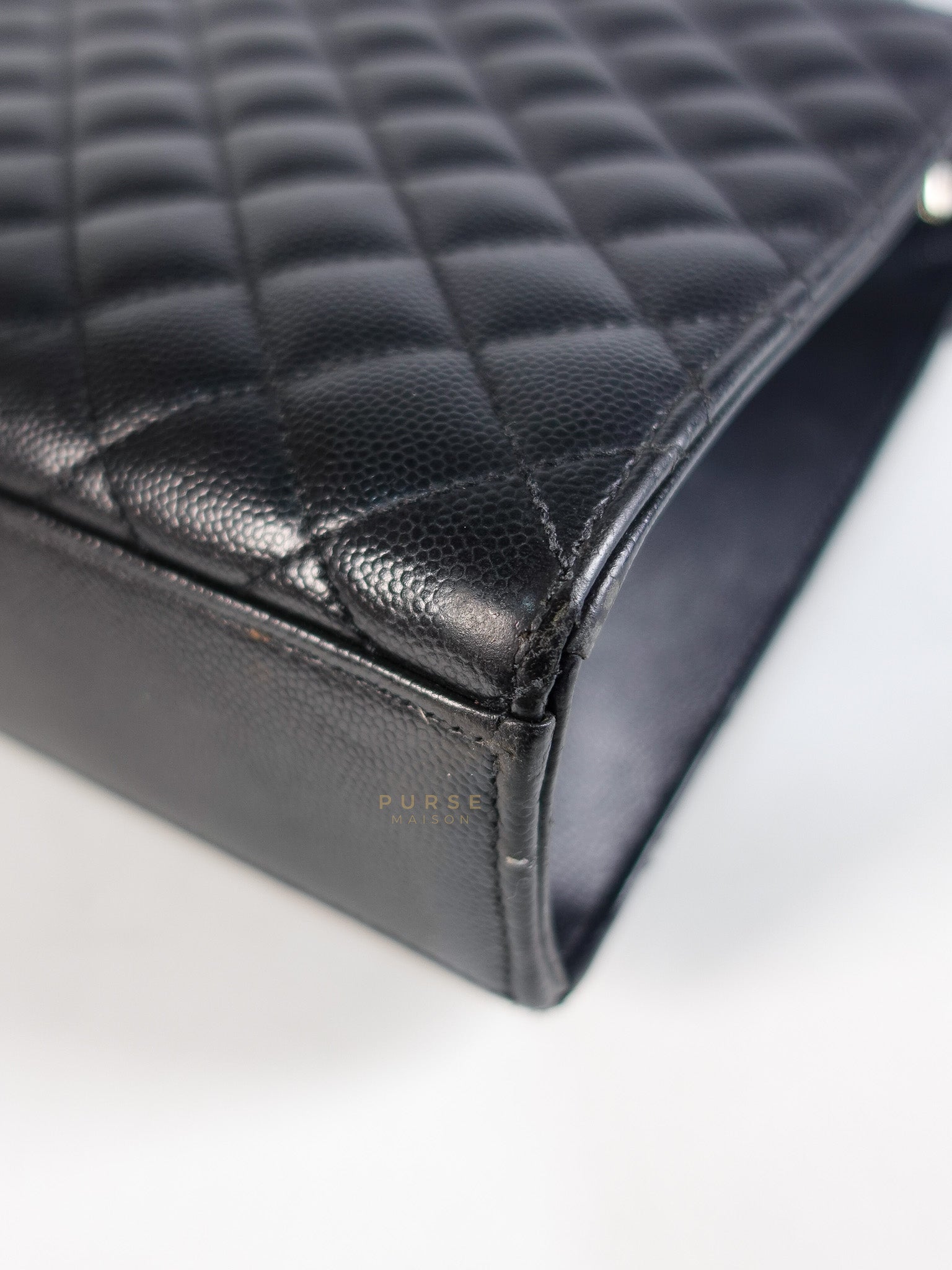 Envelope Large Shoulder Bag in Black Tri Quilted Grained Leather & Silver Hardware | Purse Maison Luxury Bags Shop