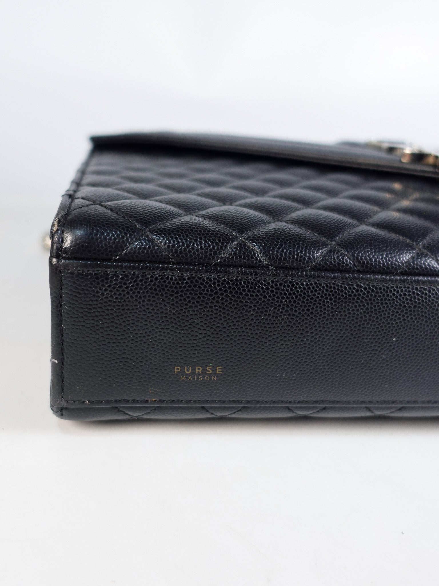 Envelope Large Shoulder Bag in Black Tri Quilted Grained Leather & Silver Hardware | Purse Maison Luxury Bags Shop