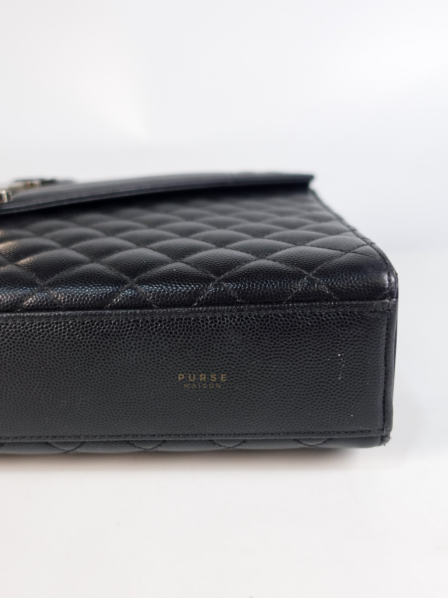 Envelope Large Shoulder Bag in Black Tri Quilted Grained Leather & Silver Hardware | Purse Maison Luxury Bags Shop