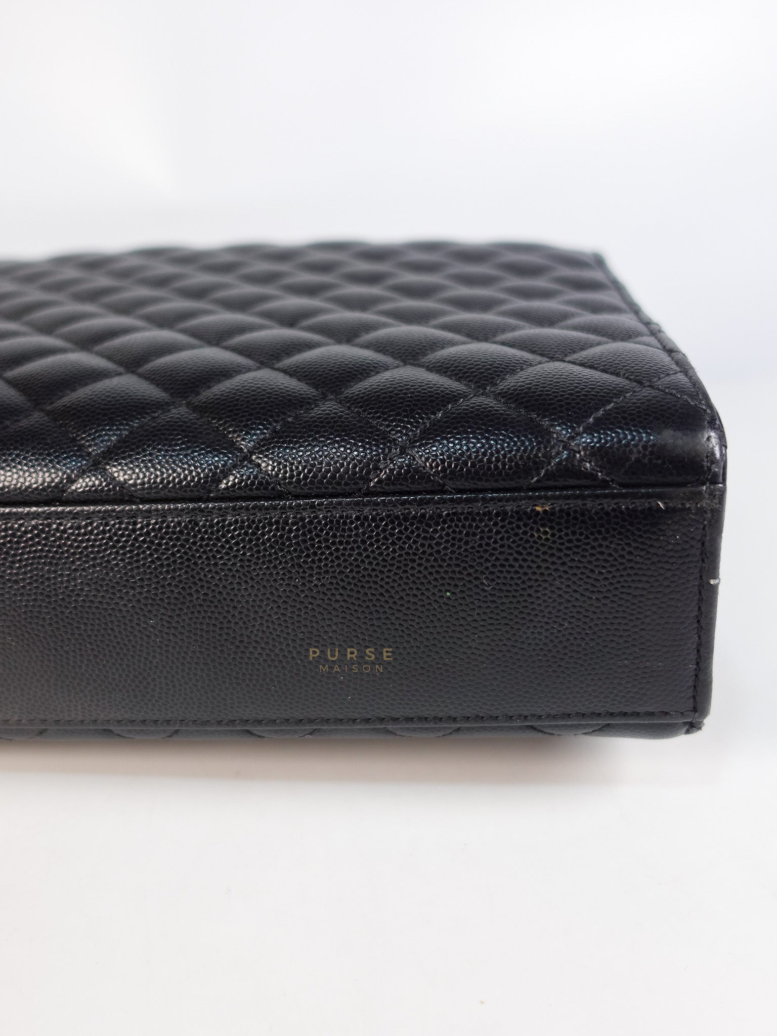 Envelope Large Shoulder Bag in Black Tri Quilted Grained Leather & Silver Hardware | Purse Maison Luxury Bags Shop