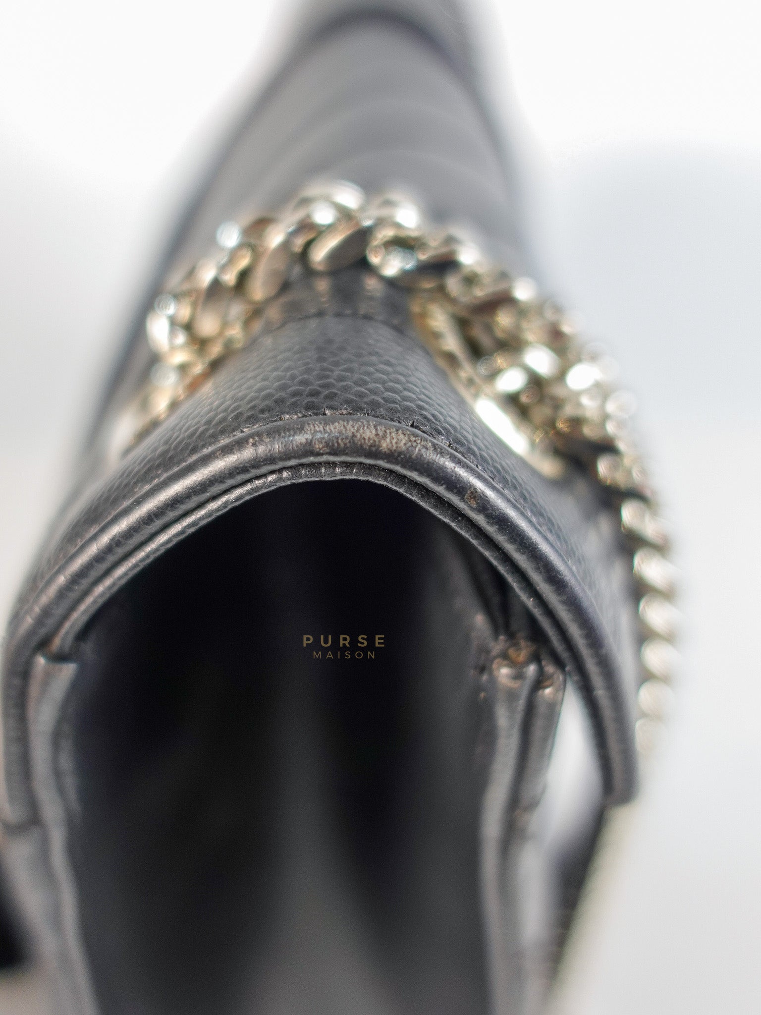 Envelope Large Shoulder Bag in Black Tri Quilted Grained Leather & Silver Hardware | Purse Maison Luxury Bags Shop