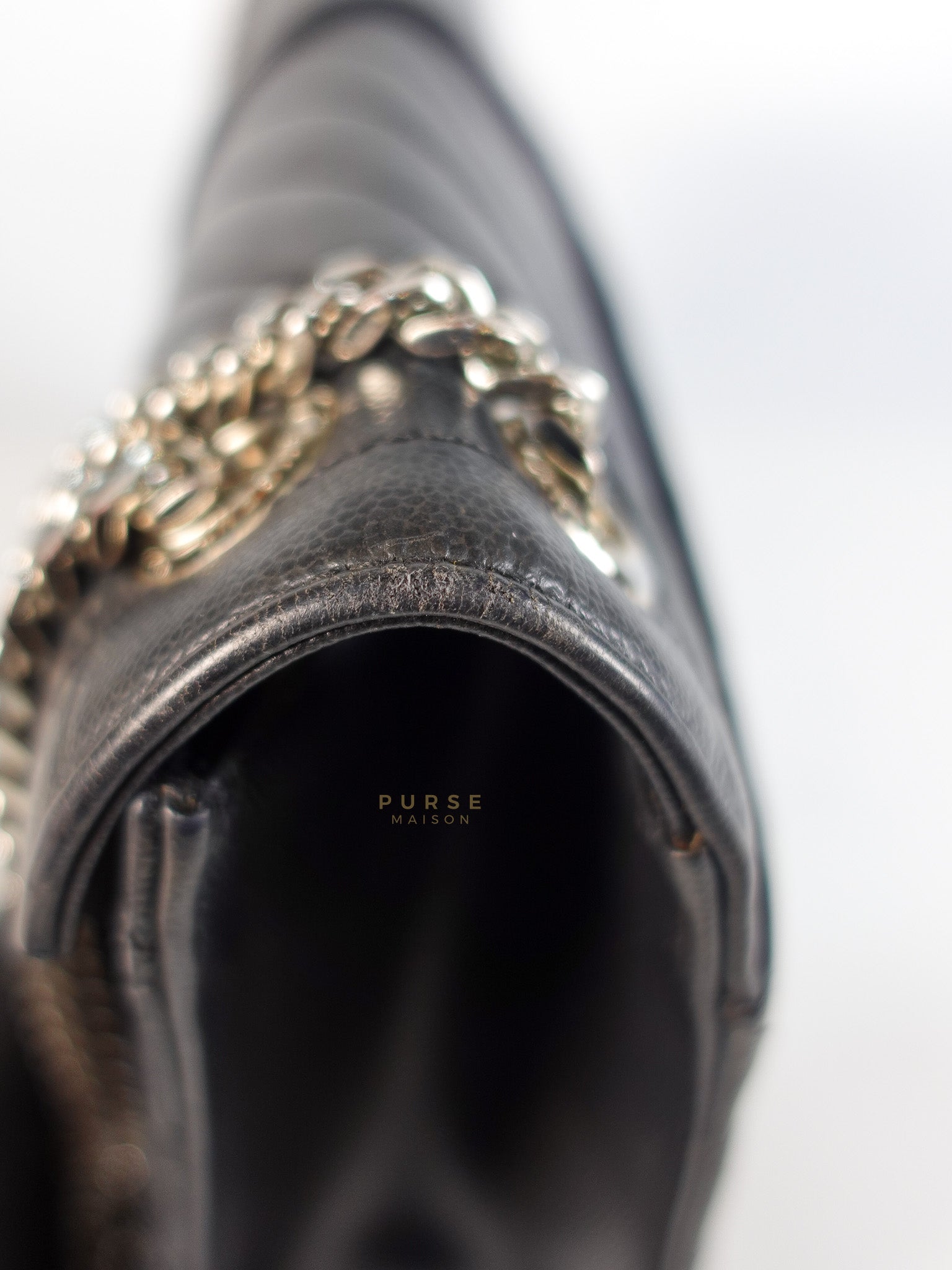 Envelope Large Shoulder Bag in Black Tri Quilted Grained Leather & Silver Hardware | Purse Maison Luxury Bags Shop