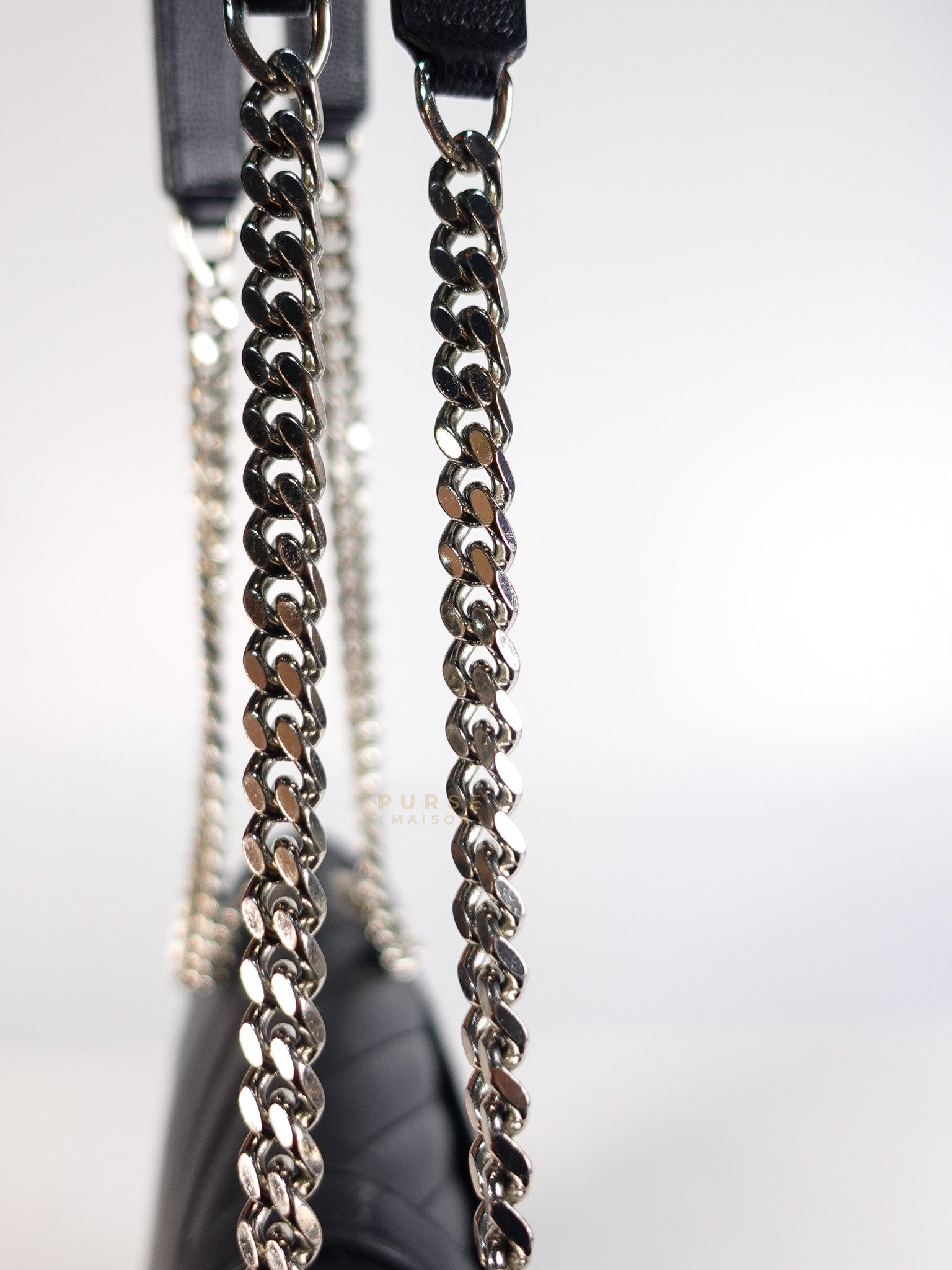 Envelope Large Shoulder Bag in Black Tri Quilted Grained Leather & Silver Hardware | Purse Maison Luxury Bags Shop