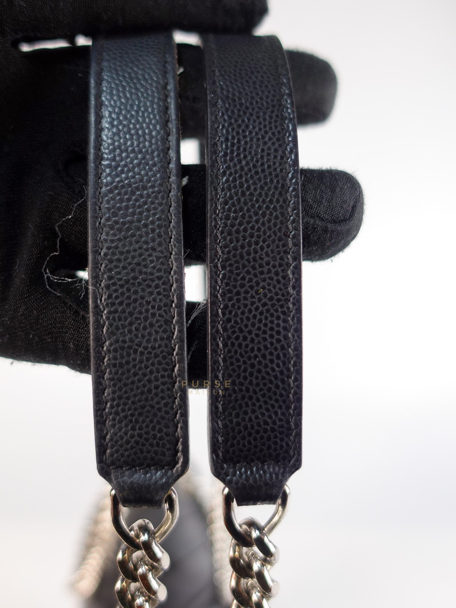 Envelope Large Shoulder Bag in Black Tri Quilted Grained Leather & Silver Hardware | Purse Maison Luxury Bags Shop