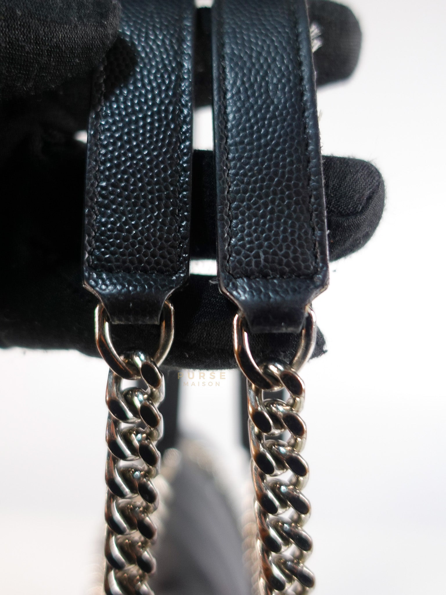 Envelope Large Shoulder Bag in Black Tri Quilted Grained Leather & Silver Hardware | Purse Maison Luxury Bags Shop