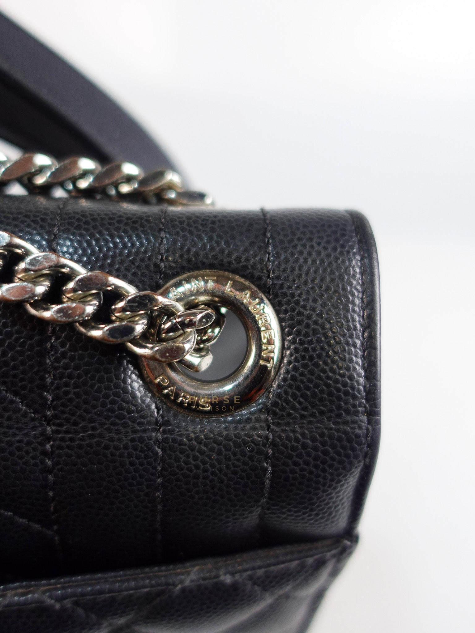 Envelope Large Shoulder Bag in Black Tri Quilted Grained Leather & Silver Hardware | Purse Maison Luxury Bags Shop