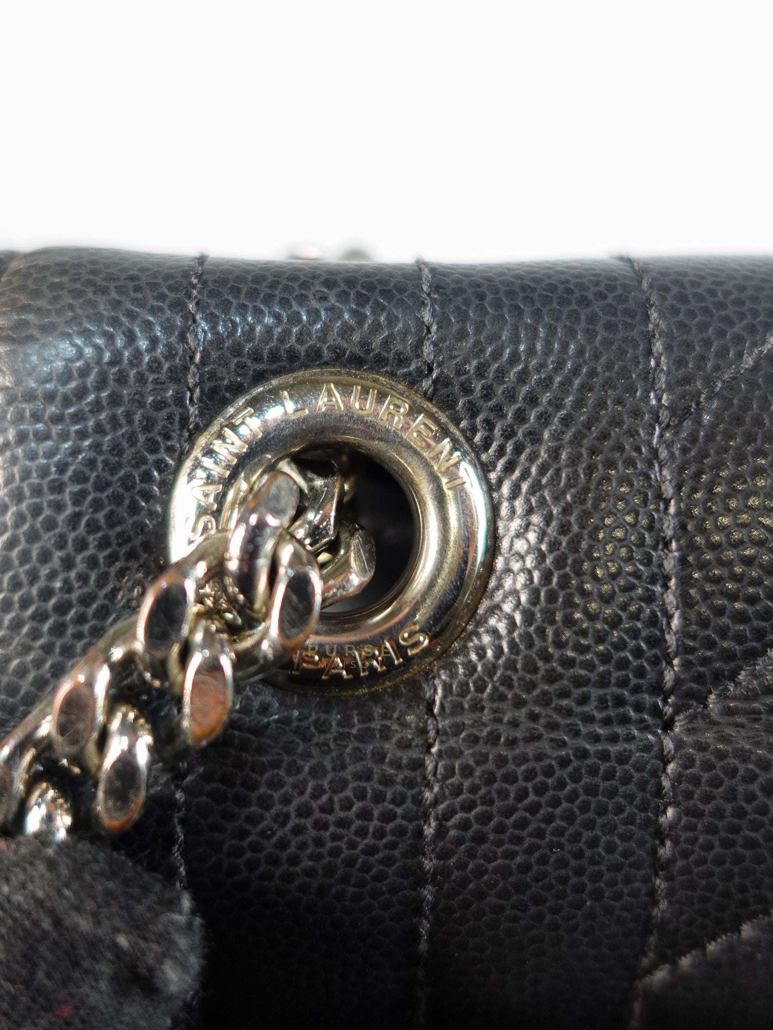 Envelope Large Shoulder Bag in Black Tri Quilted Grained Leather & Silver Hardware | Purse Maison Luxury Bags Shop