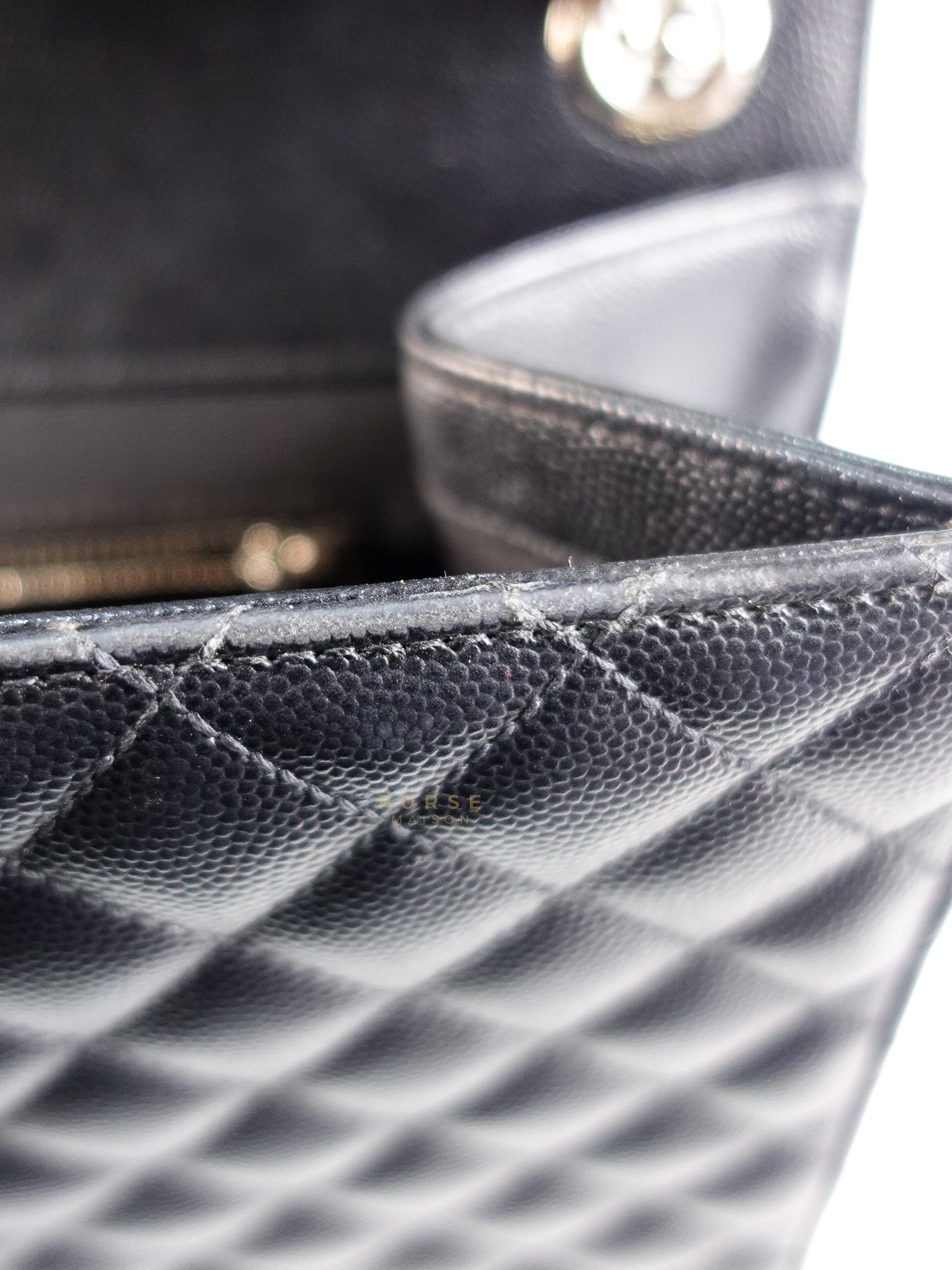 Envelope Large Shoulder Bag in Black Tri Quilted Grained Leather & Silver Hardware | Purse Maison Luxury Bags Shop