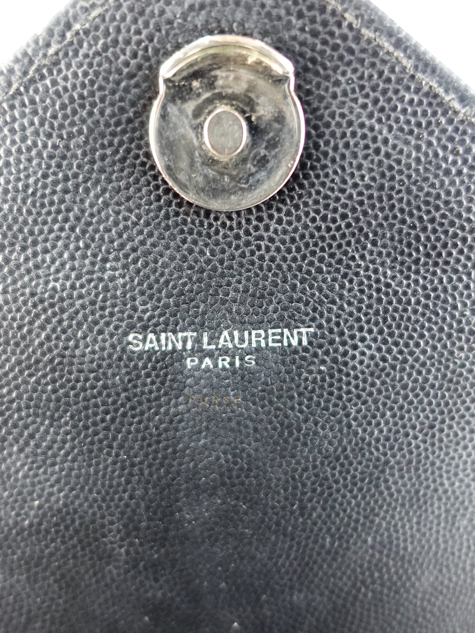 Envelope Large Shoulder Bag in Black Tri Quilted Grained Leather & Silver Hardware | Purse Maison Luxury Bags Shop