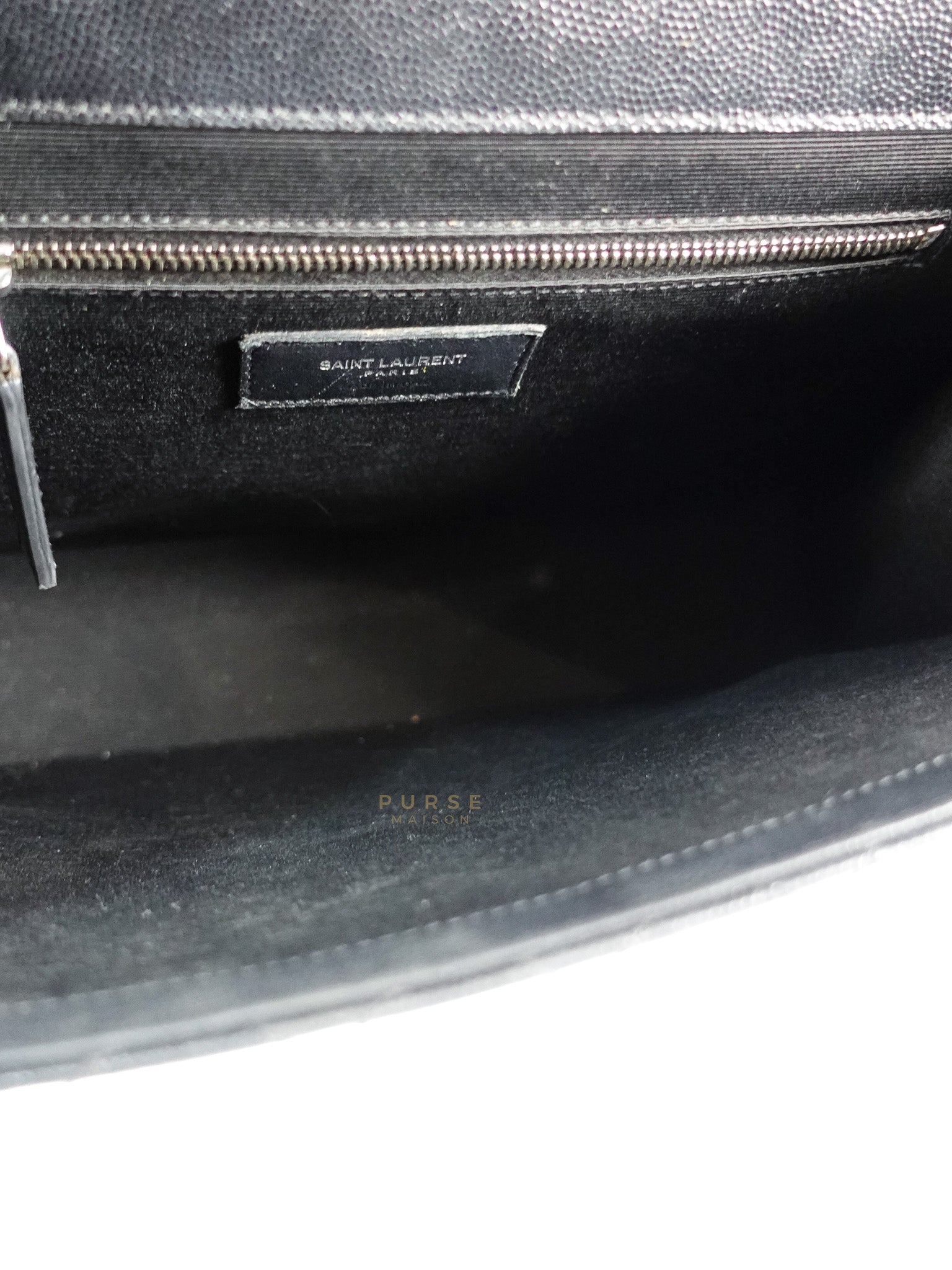 Envelope Large Shoulder Bag in Black Tri Quilted Grained Leather & Silver Hardware | Purse Maison Luxury Bags Shop