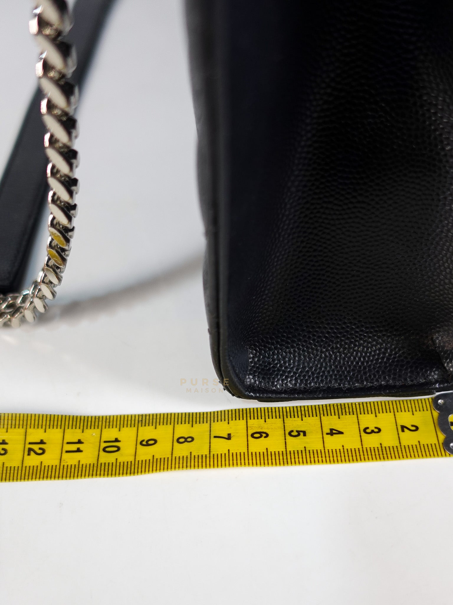 Envelope Large Shoulder Bag in Black Tri Quilted Grained Leather & Silver Hardware | Purse Maison Luxury Bags Shop