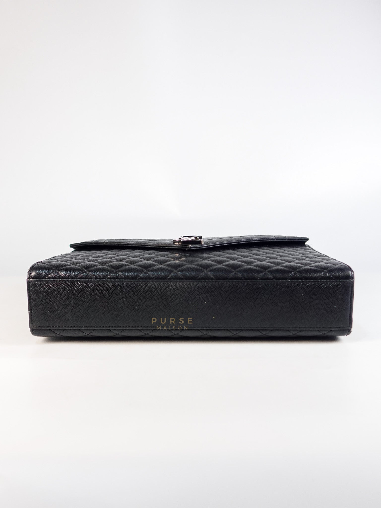 Envelope Large Shoulder Bag in Black Tri Quilted Grained Leather & Silver Hardware | Purse Maison Luxury Bags Shop