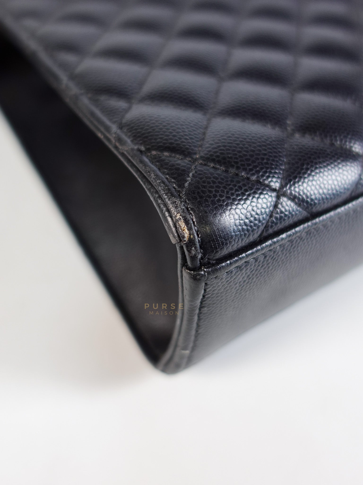 Envelope Large Shoulder Bag in Black Tri Quilted Grained Leather & Silver Hardware | Purse Maison Luxury Bags Shop