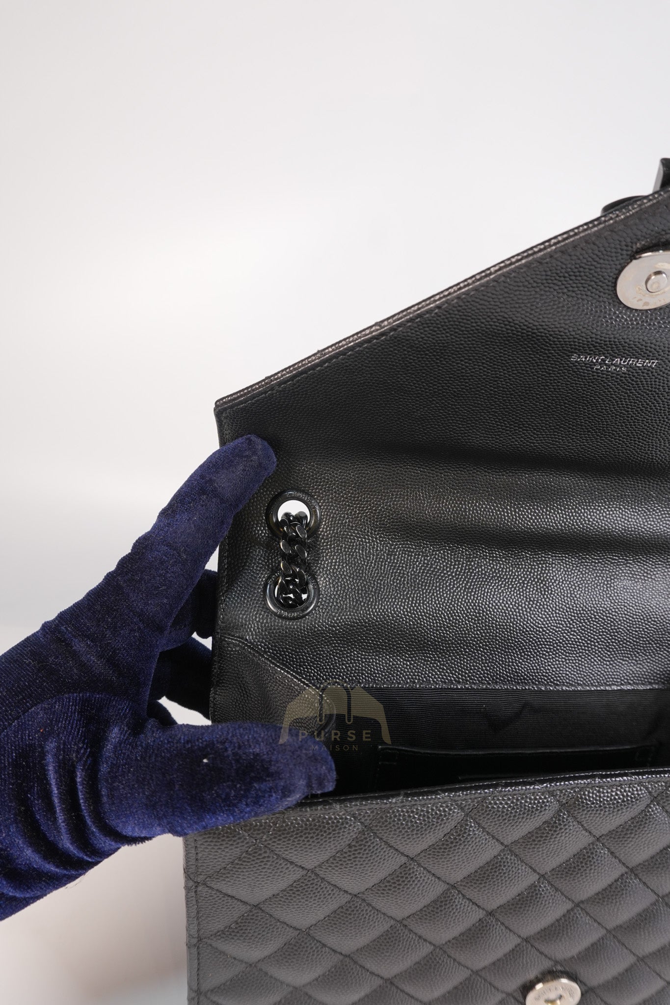 Envelope Medium in Black Grain de Poudre Calfskin Leather in So Black Hardware Chain Bag | Purse Maison Luxury Bags Shop