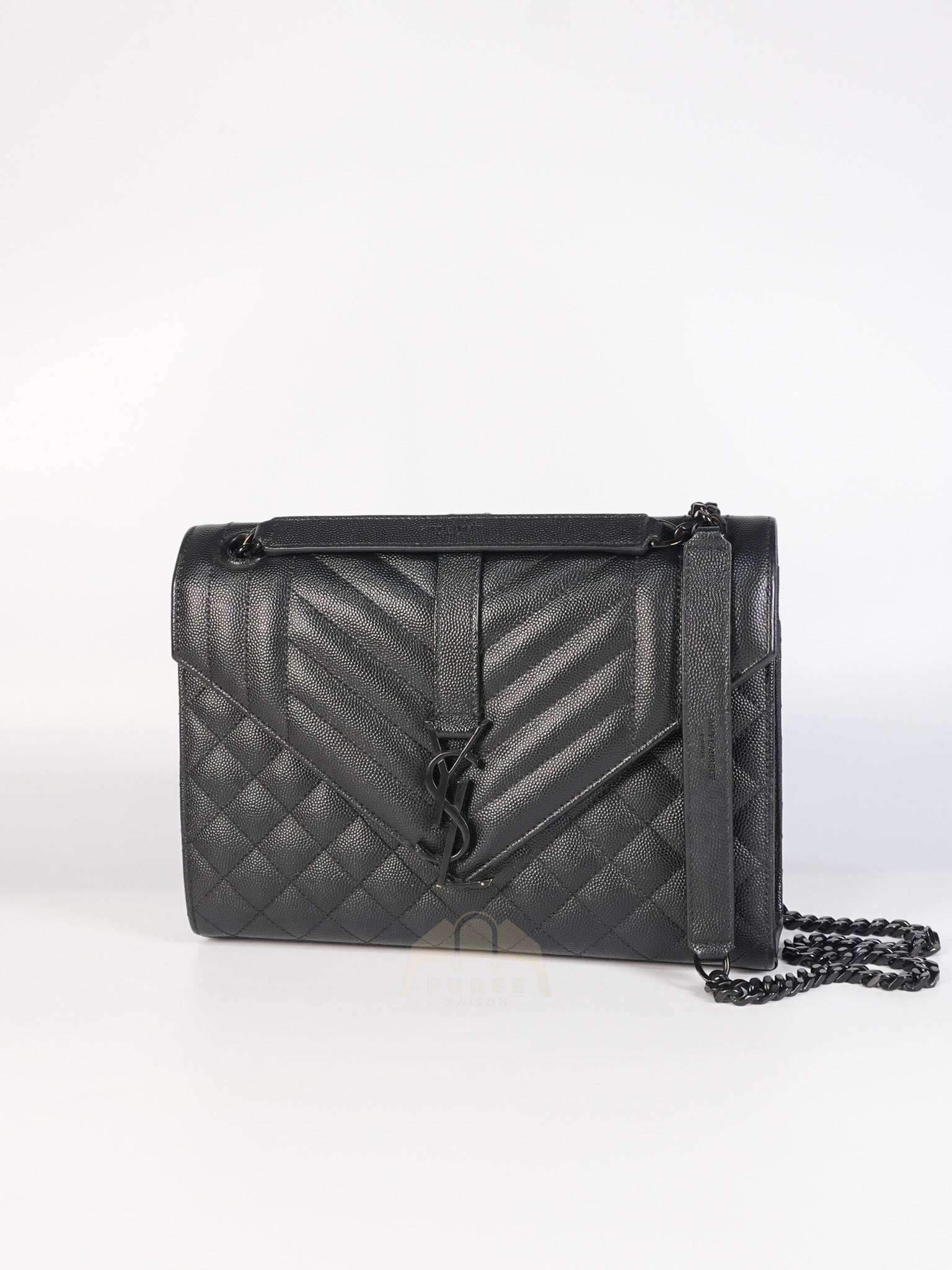 Envelope Medium in Black Grain de Poudre Calfskin Leather in So Black Hardware Chain Bag | Purse Maison Luxury Bags Shop