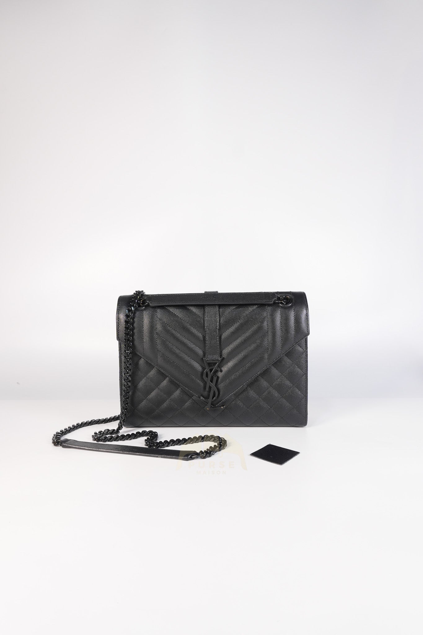 Envelope Medium in Black Grain de Poudre Calfskin Leather in So Black Hardware Chain Bag | Purse Maison Luxury Bags Shop