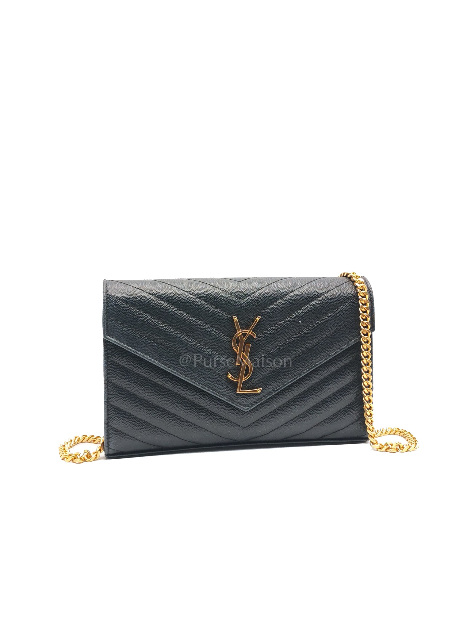 Envelope Wallet On Chain (WOC) in Black Chevre Leather Chain Bag | Purse Maison Luxury Bags Shop
