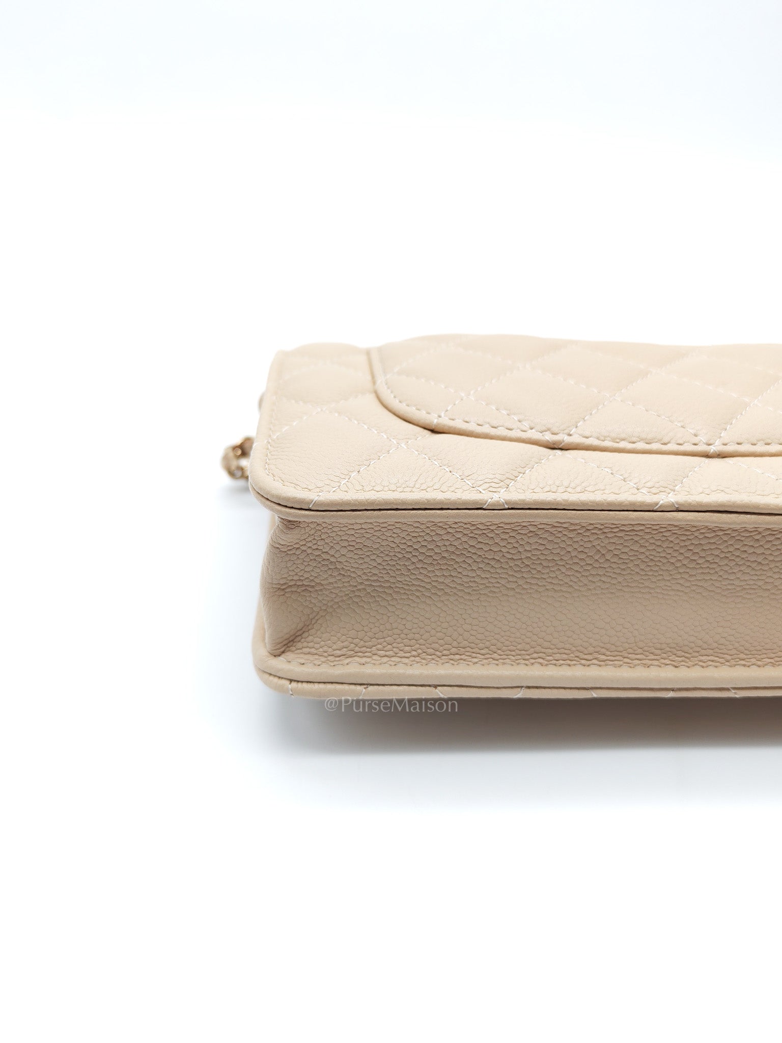 Wallet On Chain (WOC) in Beige Clair Quilted Caviar Leather and Gold Hardware Microchip