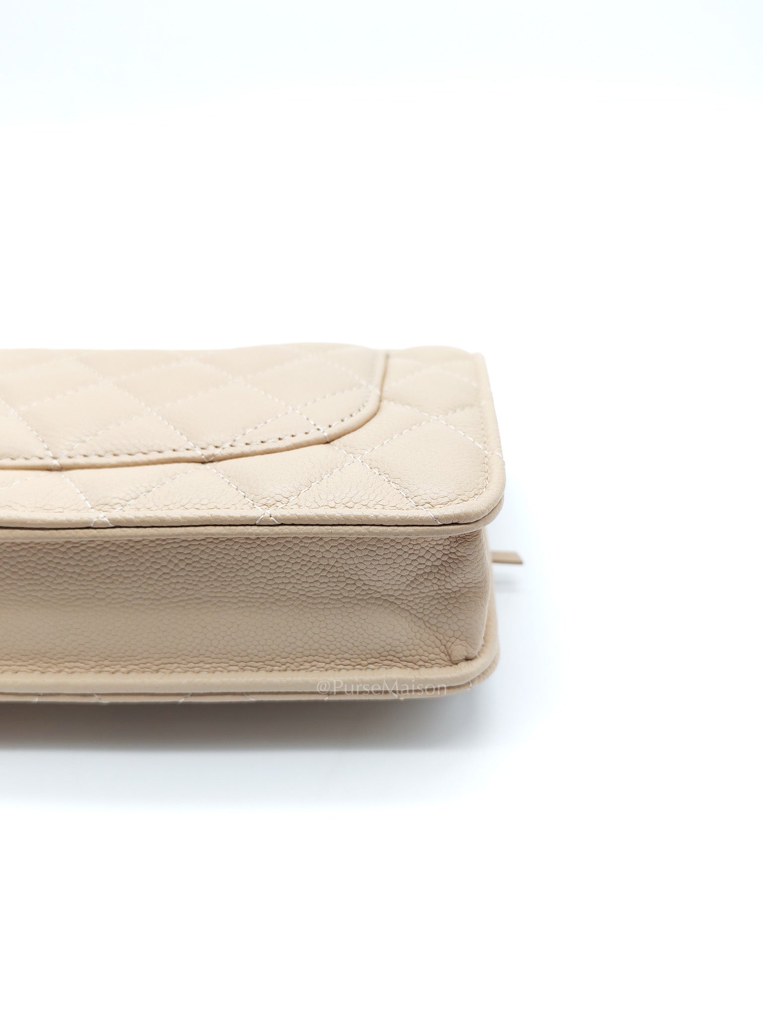 Wallet On Chain (WOC) in Beige Clair Quilted Caviar Leather and Gold Hardware Microchip