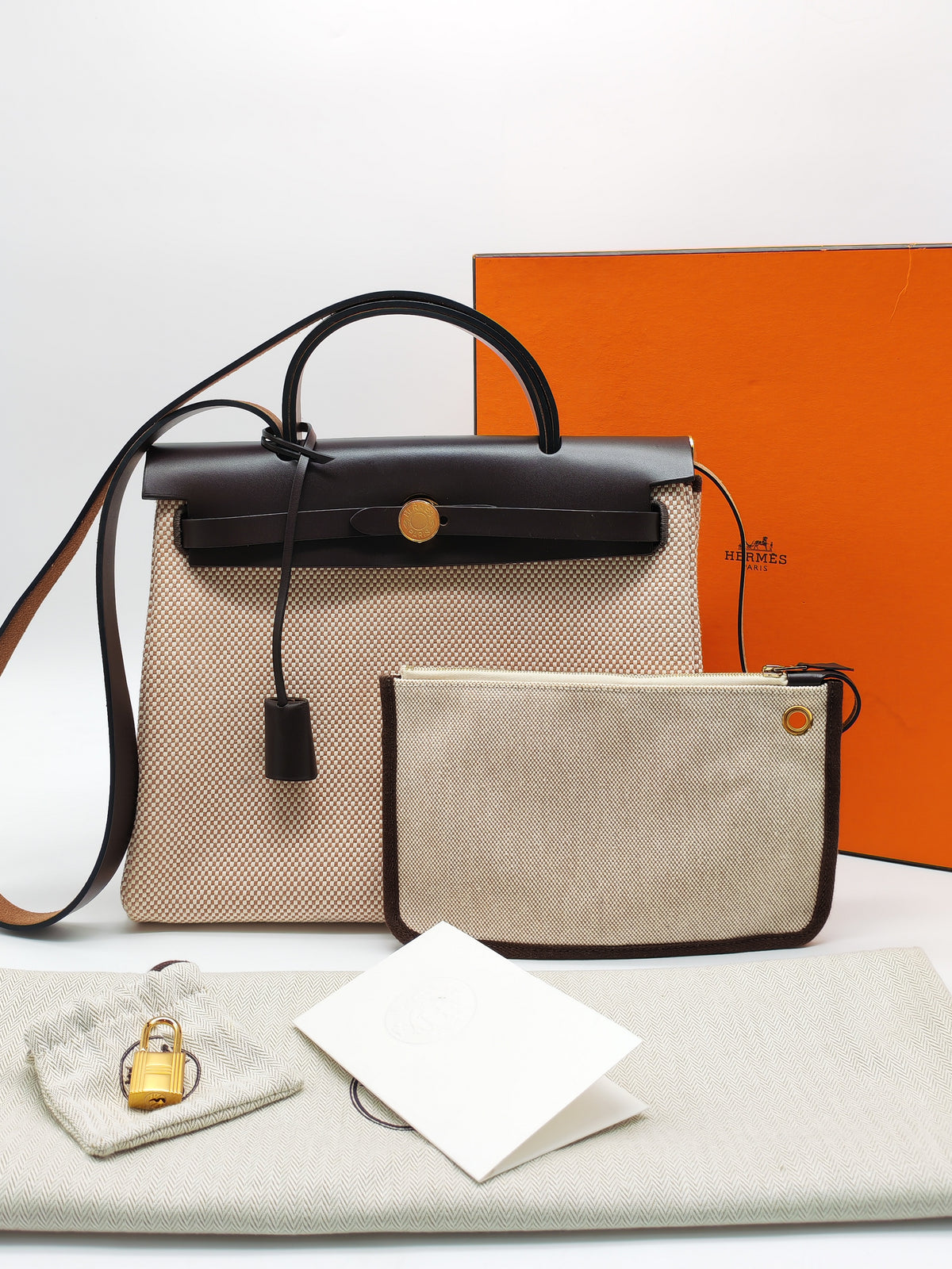Hermès Herbag Zip PM 31 Ecru, Beige Toile H Ebene Hunter Gold Hardware Stamp W (2024)