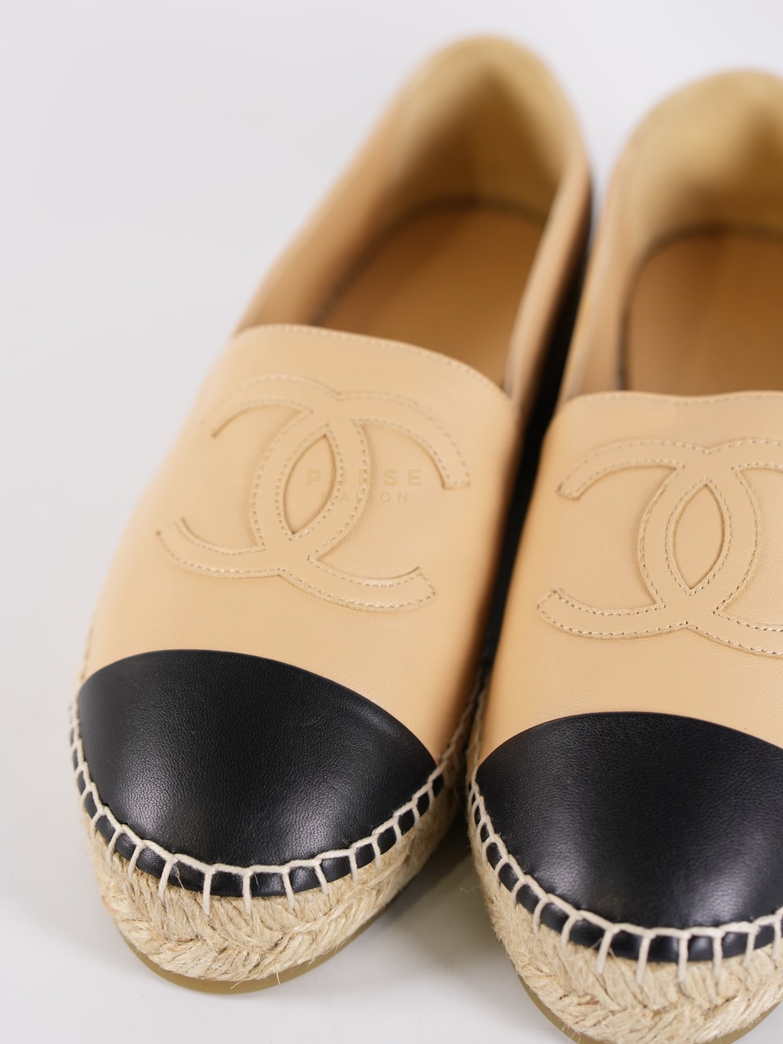 Espadrilles Beige/Black Two-tone Lambskin Leather Size 37 (23cm) | Purse Maison Luxury Bags Shop