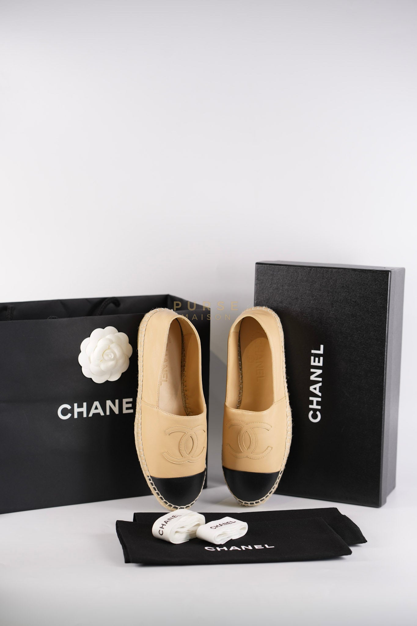 Espadrilles Beige/Black Two-tone Lambskin Leather Size 37 (23cm) | Purse Maison Luxury Bags Shop