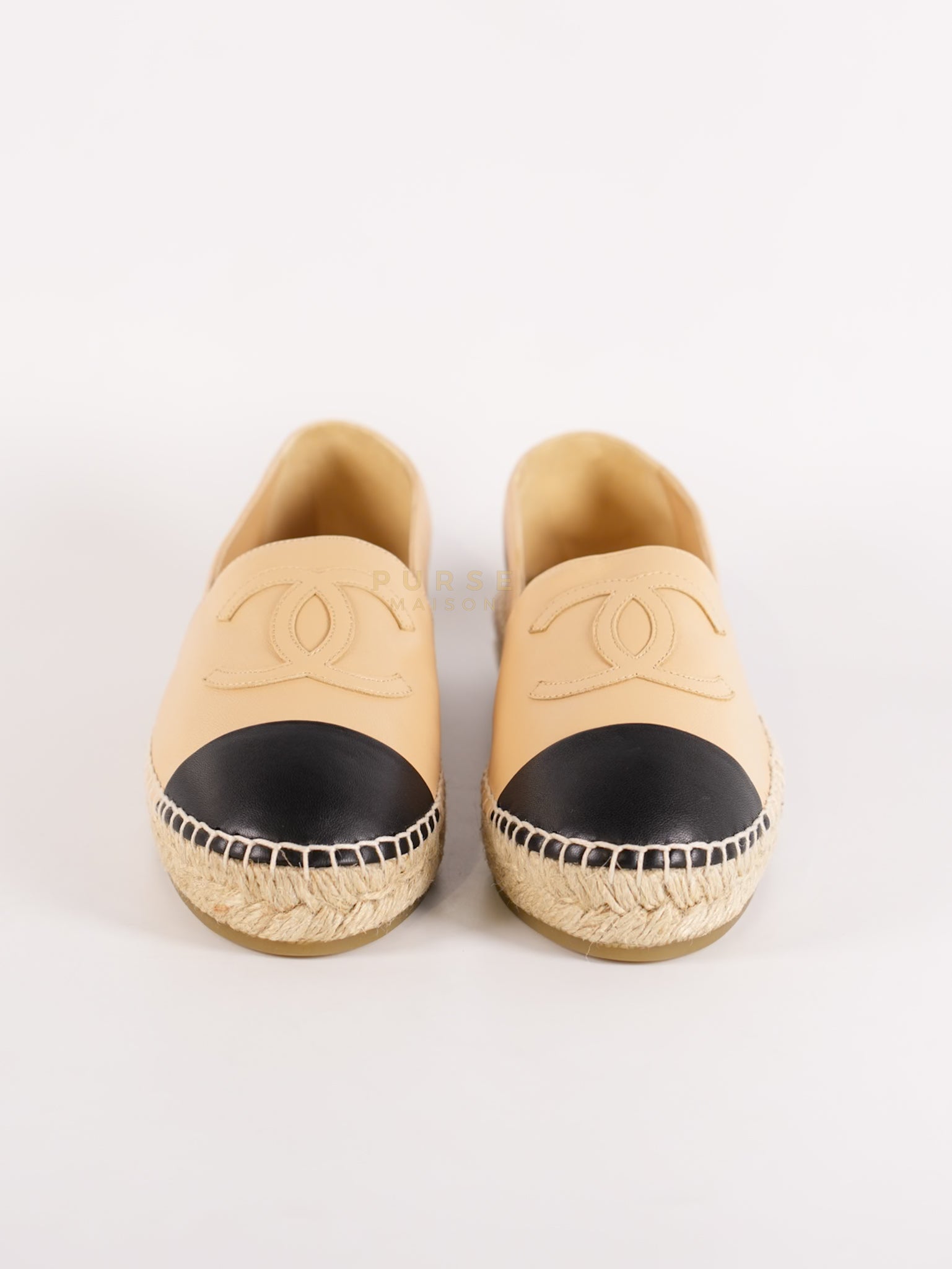 Espadrilles Beige/Black Two-tone Lambskin Leather Size 37 (23cm) | Purse Maison Luxury Bags Shop