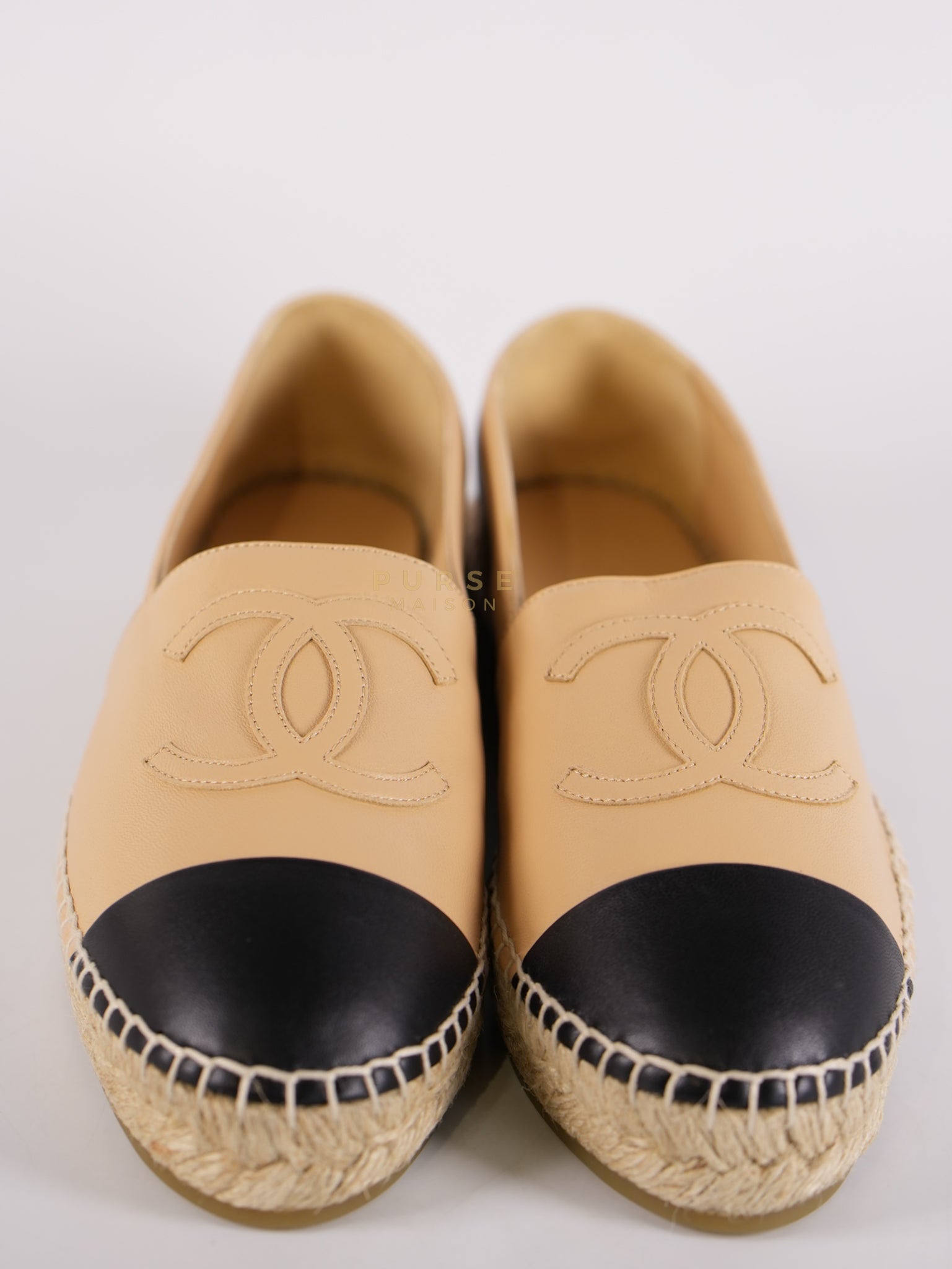 Espadrilles Beige/Black Two-tone Lambskin Leather Size 37 (23cm) | Purse Maison Luxury Bags Shop