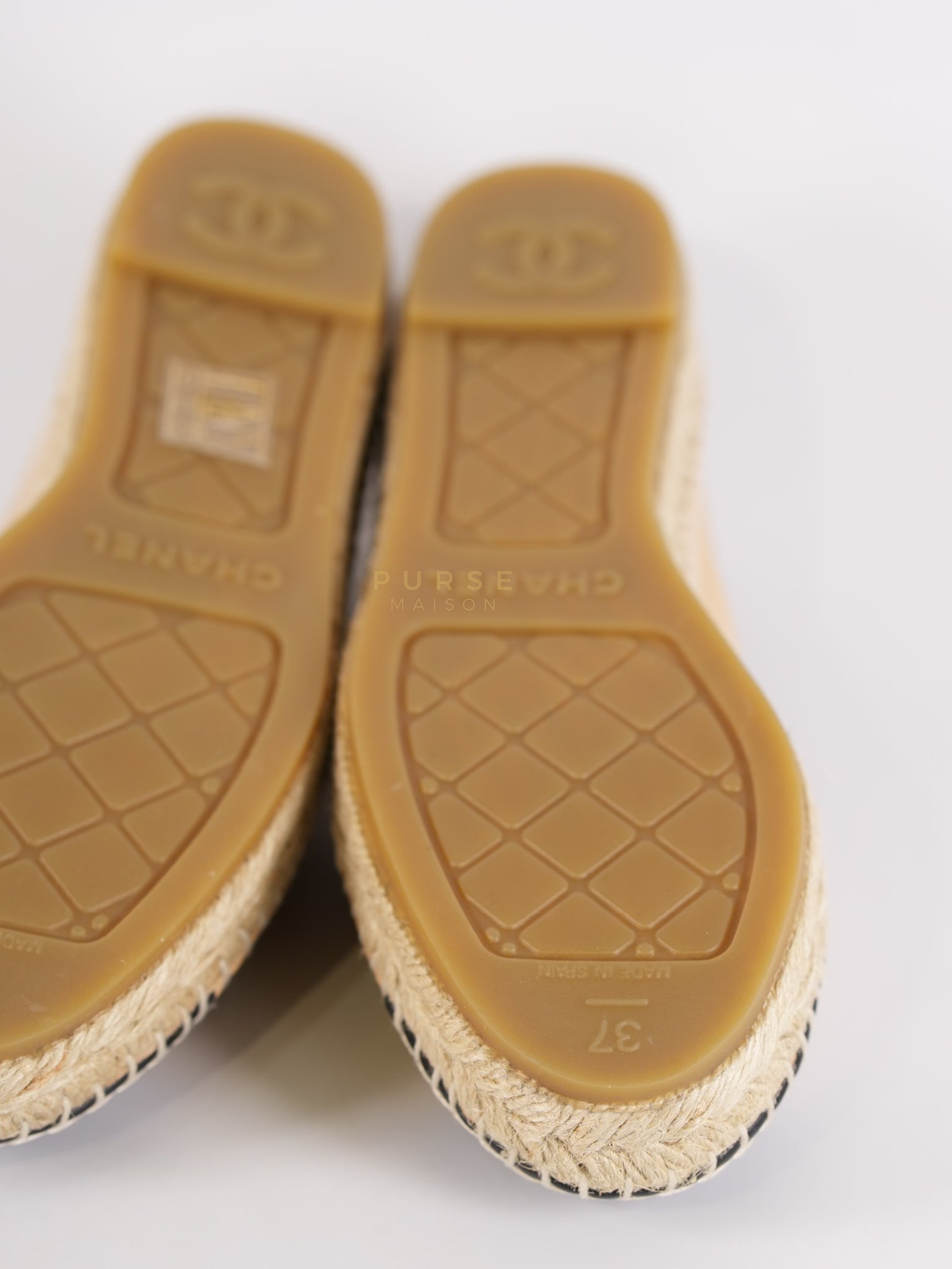 Espadrilles Beige/Black Two-tone Lambskin Leather Size 37 (23cm) | Purse Maison Luxury Bags Shop