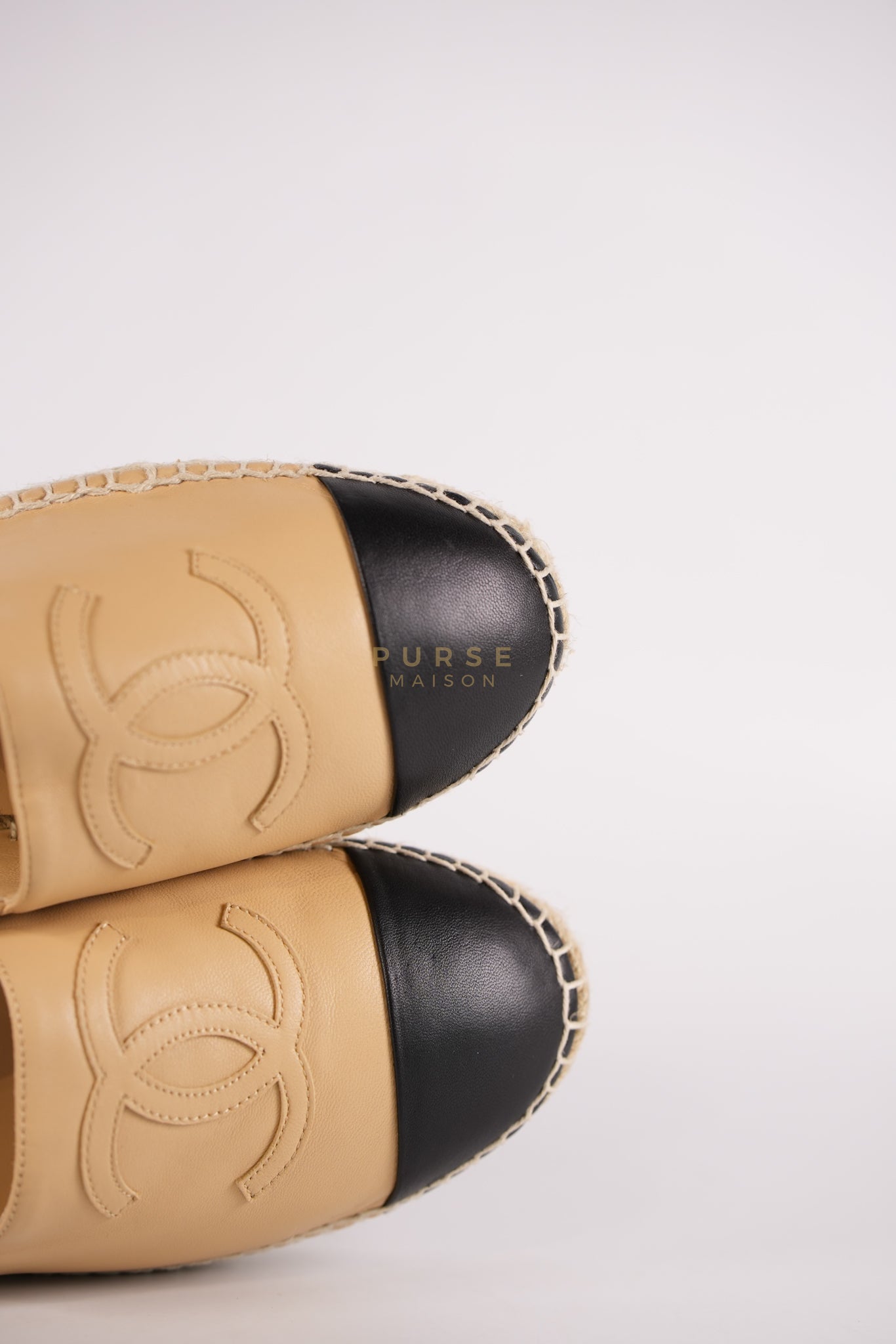 Espadrilles Beige/Black Two-tone Lambskin Leather Size 37 (23cm) | Purse Maison Luxury Bags Shop