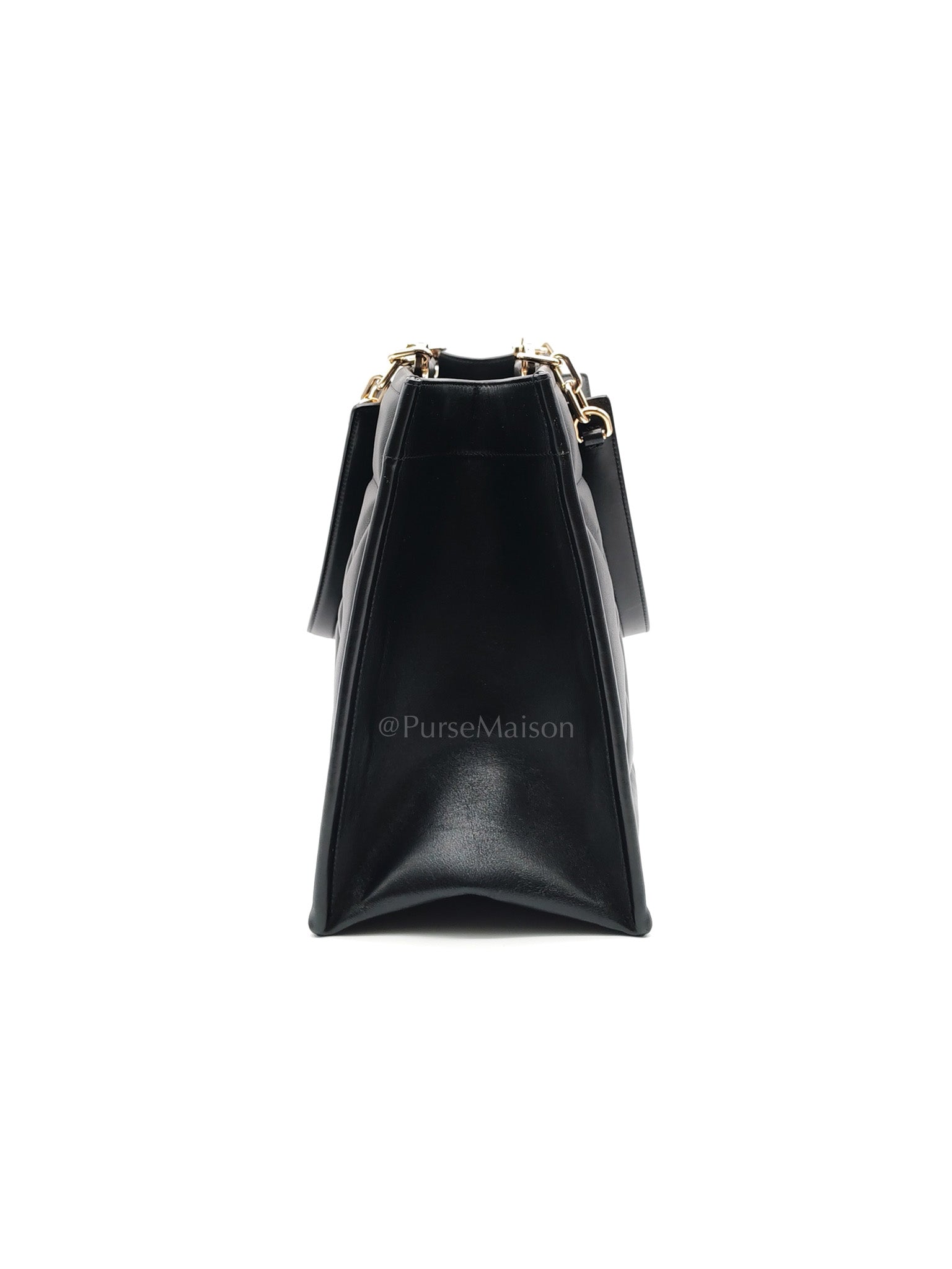 Essential Tote Bag in Black Calfskin Leather & Light Gold Hardware | Purse Maison Luxury Bags Shop