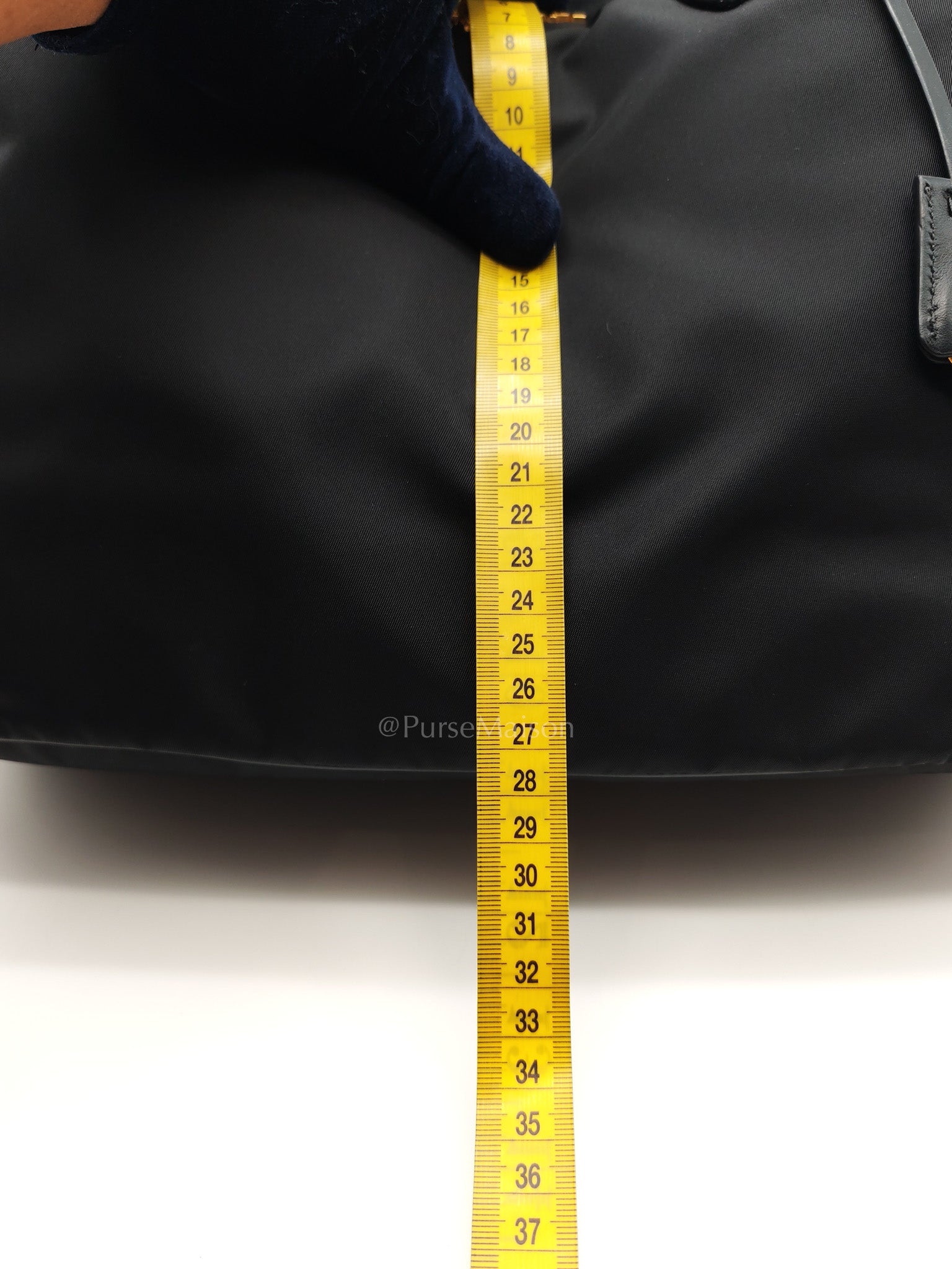 Shopping Tote Bag in Black Tessuto Nylon Saffiano Leather & Gold Hardware
