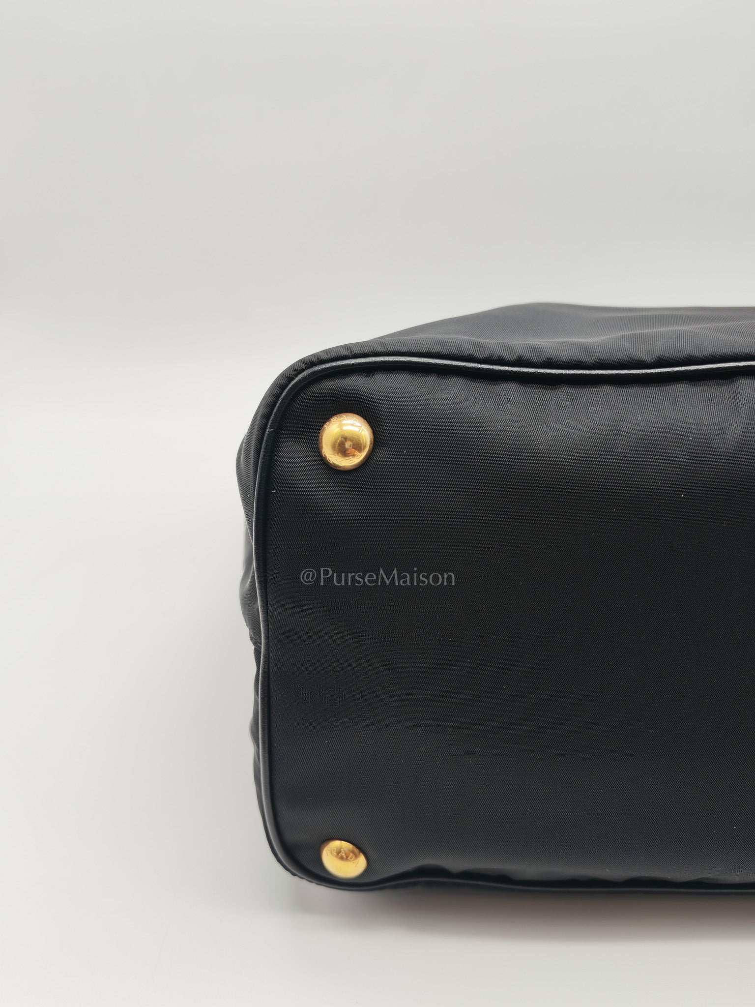 Shopping Tote Bag in Black Tessuto Nylon Saffiano Leather & Gold Hardware