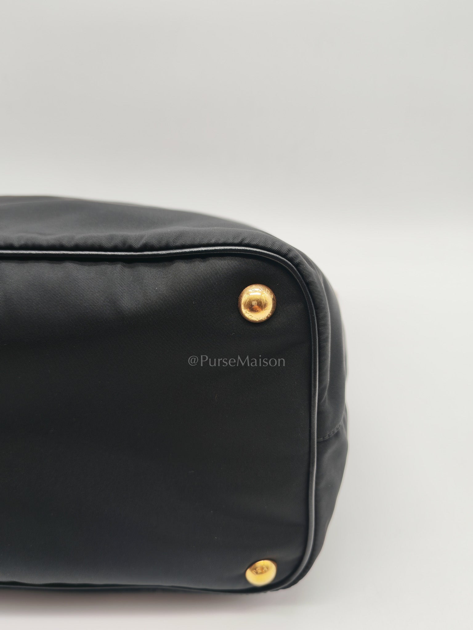 Shopping Tote Bag in Black Tessuto Nylon Saffiano Leather & Gold Hardware