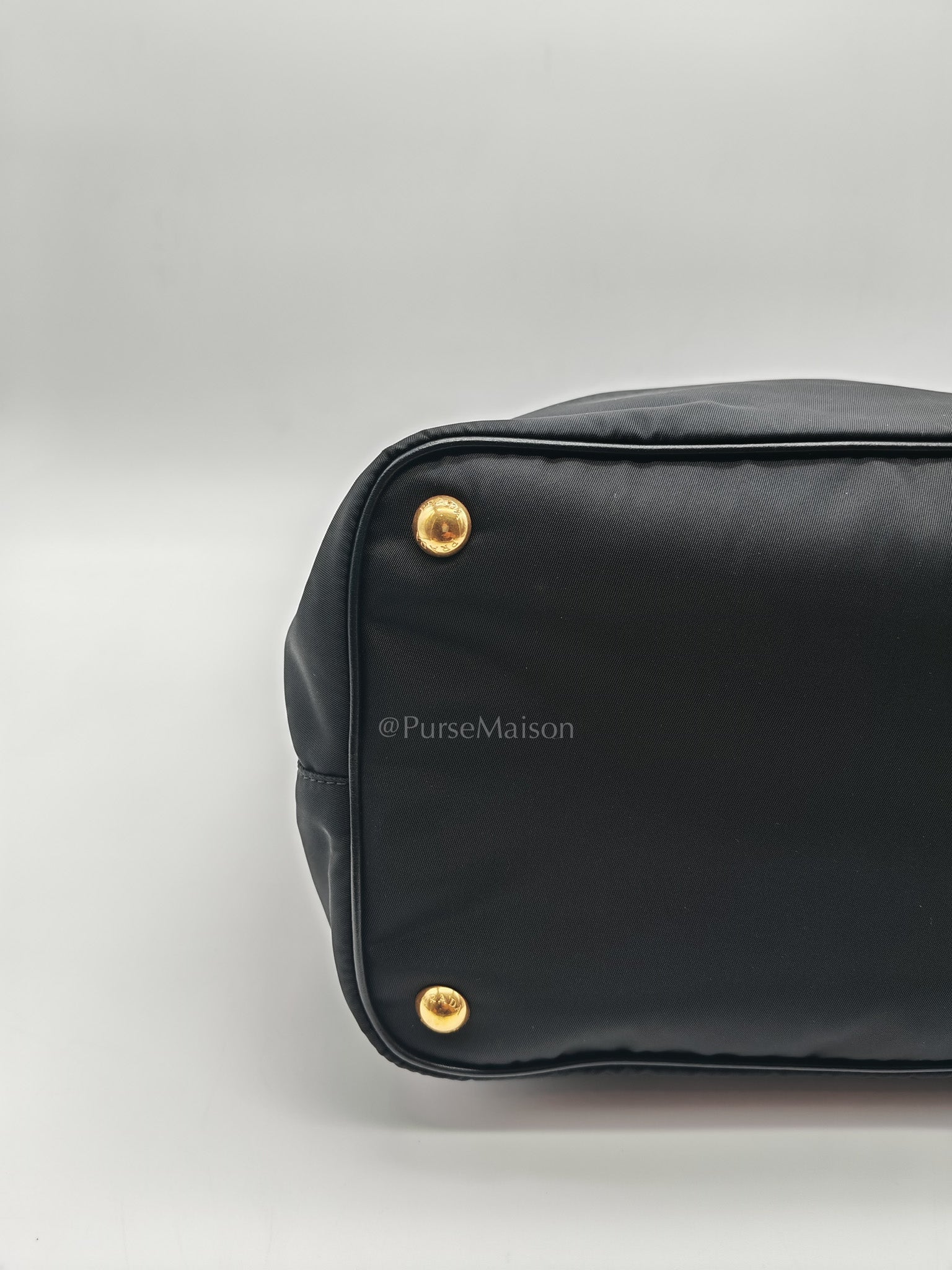 Shopping Tote Bag in Black Tessuto Nylon Saffiano Leather & Gold Hardware