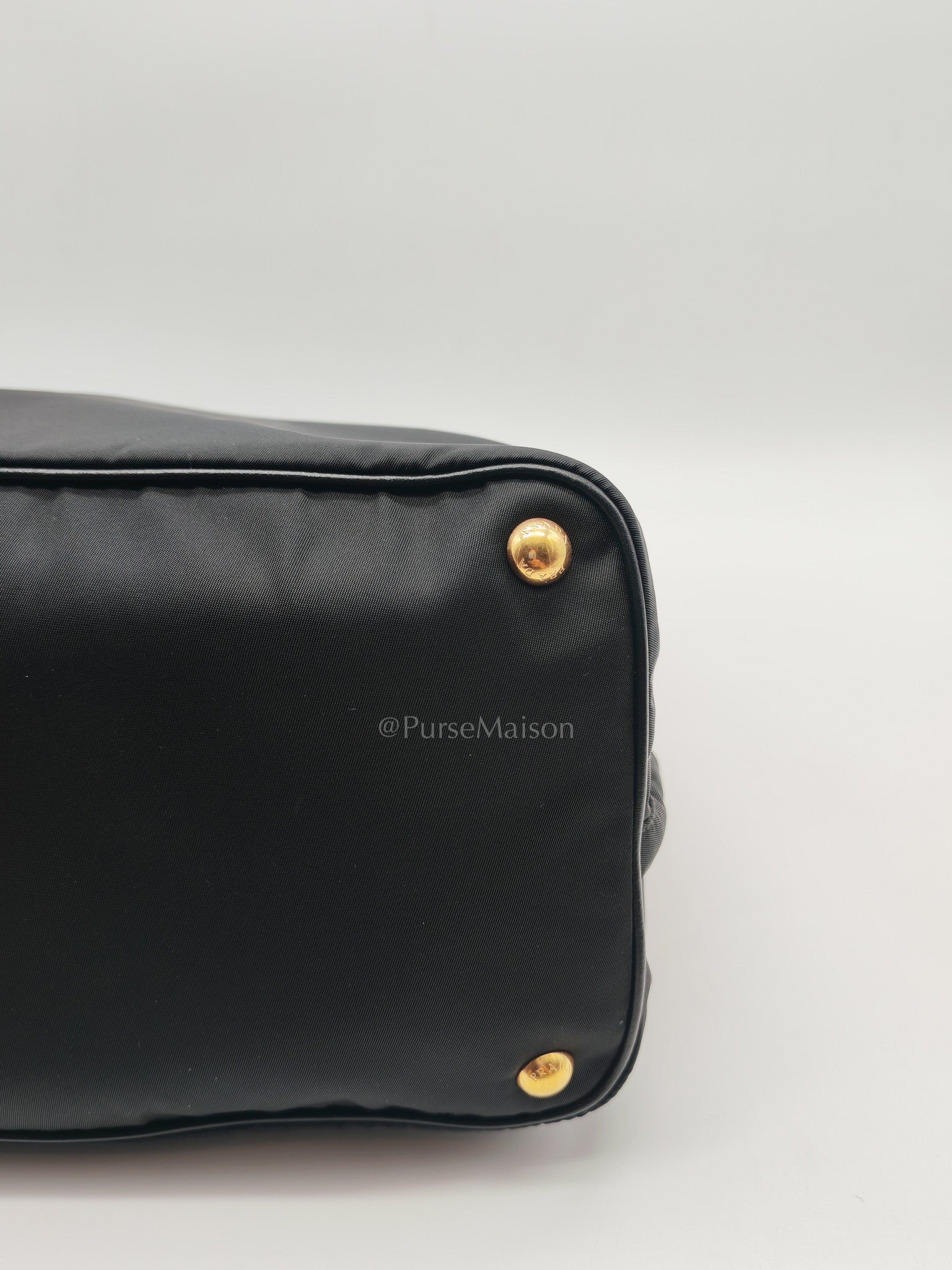Shopping Tote Bag in Black Tessuto Nylon Saffiano Leather & Gold Hardware