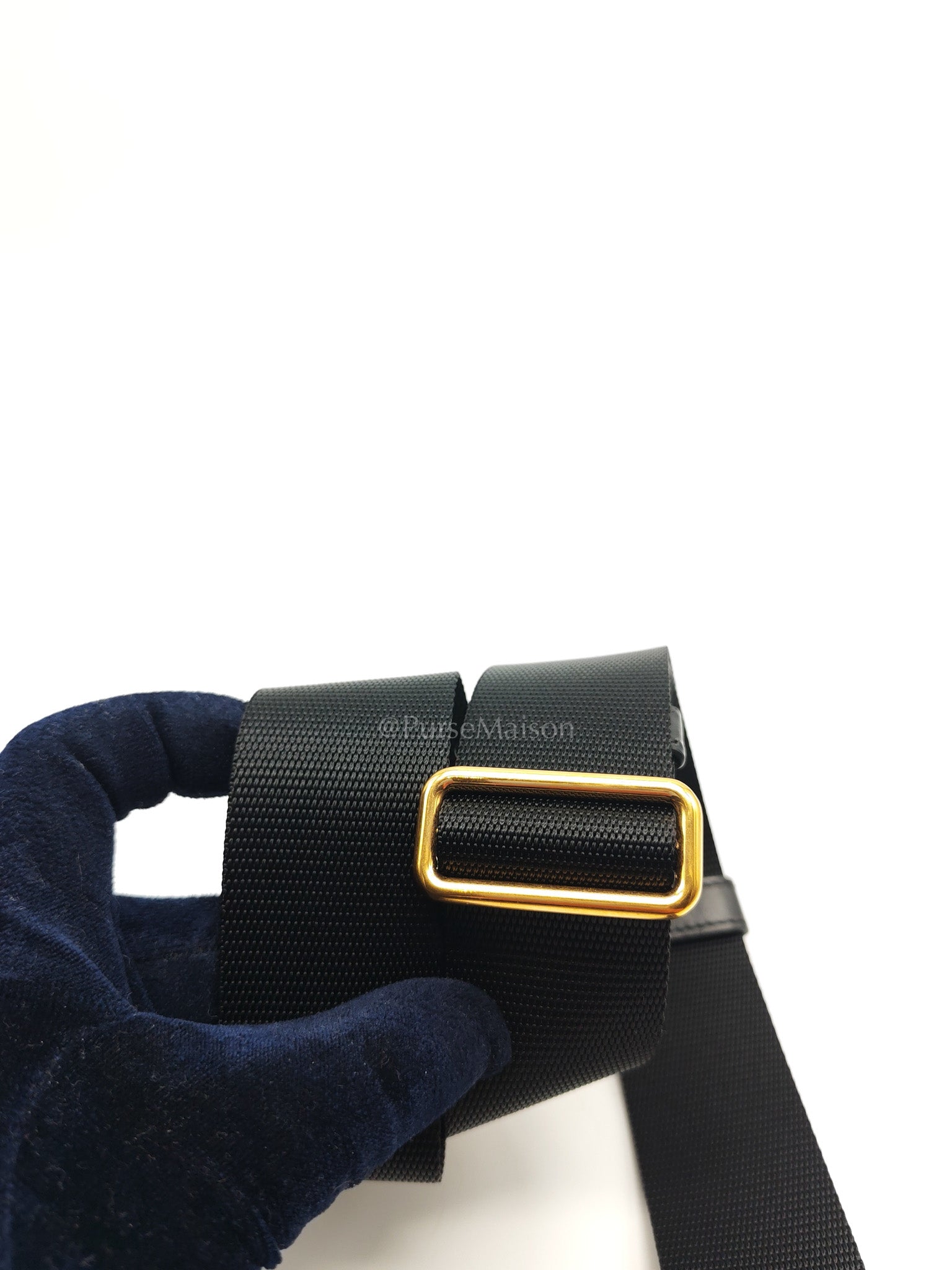 Shopping Tote Bag in Black Tessuto Nylon Saffiano Leather & Gold Hardware