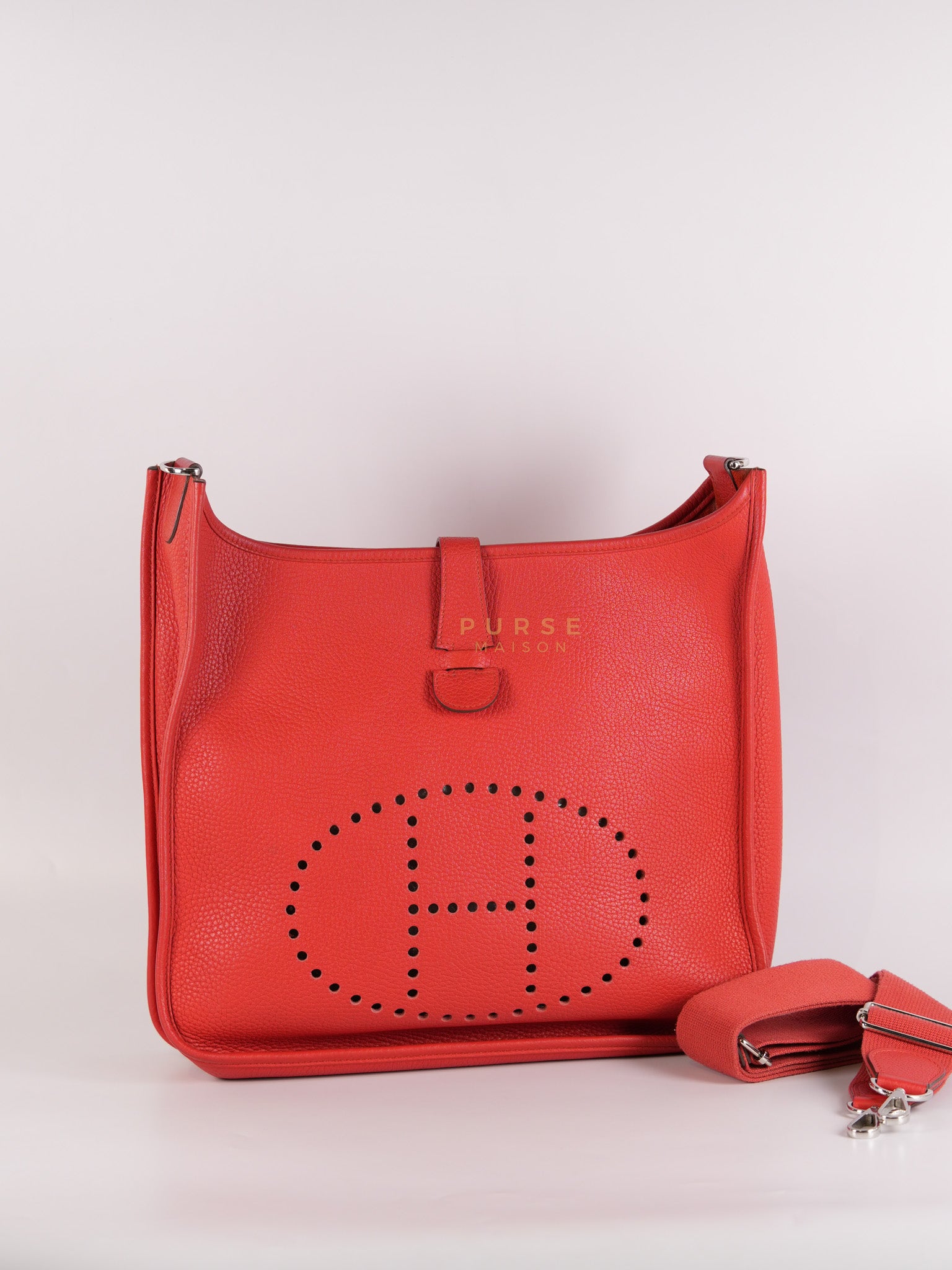 Evelyn GM in Red Clemence Palladium Hardware Stamp X(2017) | Purse Maison Luxury Bags Shop