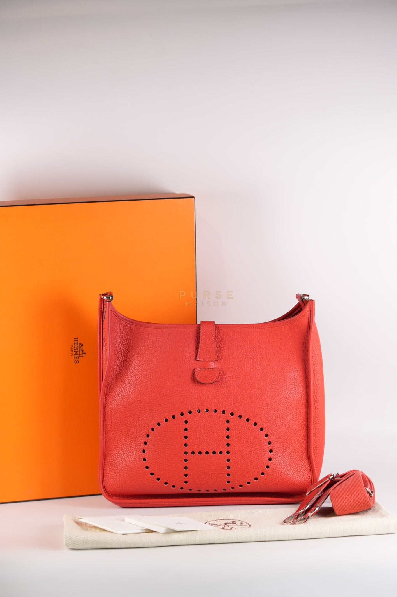 Evelyn GM in Red Clemence Palladium Hardware Stamp X(2017) | Purse Maison Luxury Bags Shop