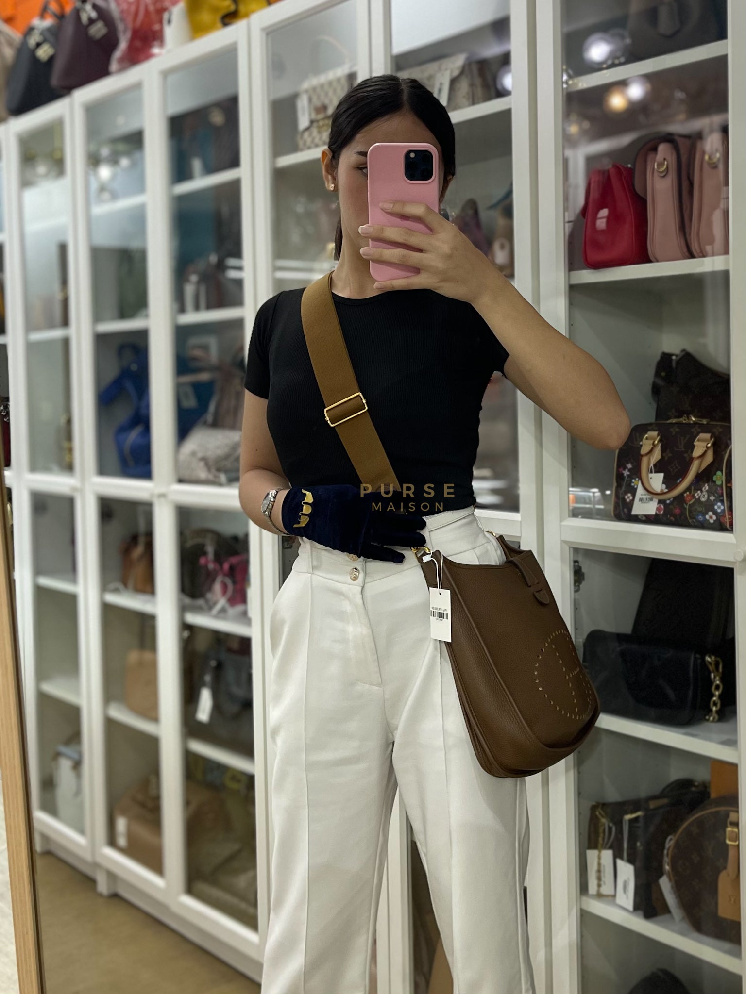 Evelyn PM Beige de Weimar in Clemence Leather and Gold Hardware Stamp Z (2021) | Purse Maison Luxury Bags Shop