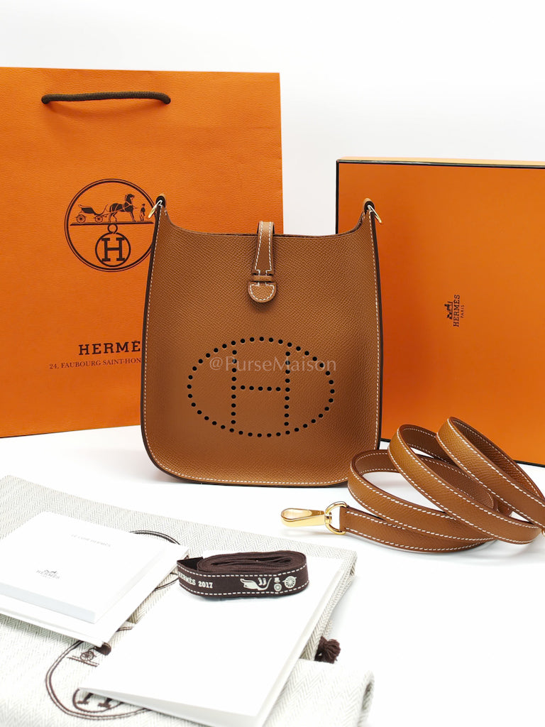 Evelyne 16 TPM (New Version) Sellier in Gold Epsom Leather and Gold Hardware Stamp K (2025) | Purse Maison Luxury Bags Shop