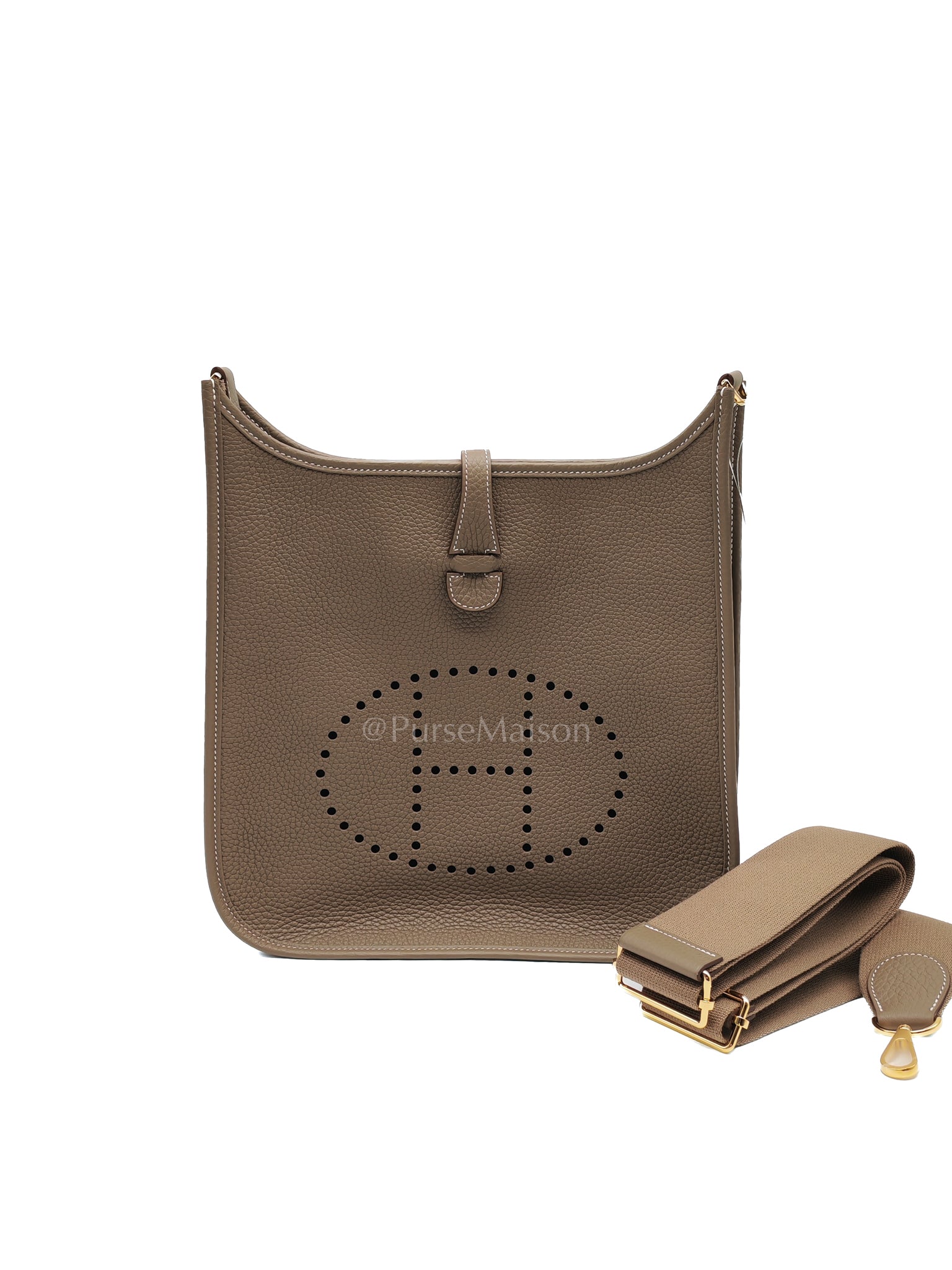 Evelyne 29 PM Etoupe Clemence Leather and Gold Hardware Stamp K (2025) | Purse Maison Luxury Bags Shop