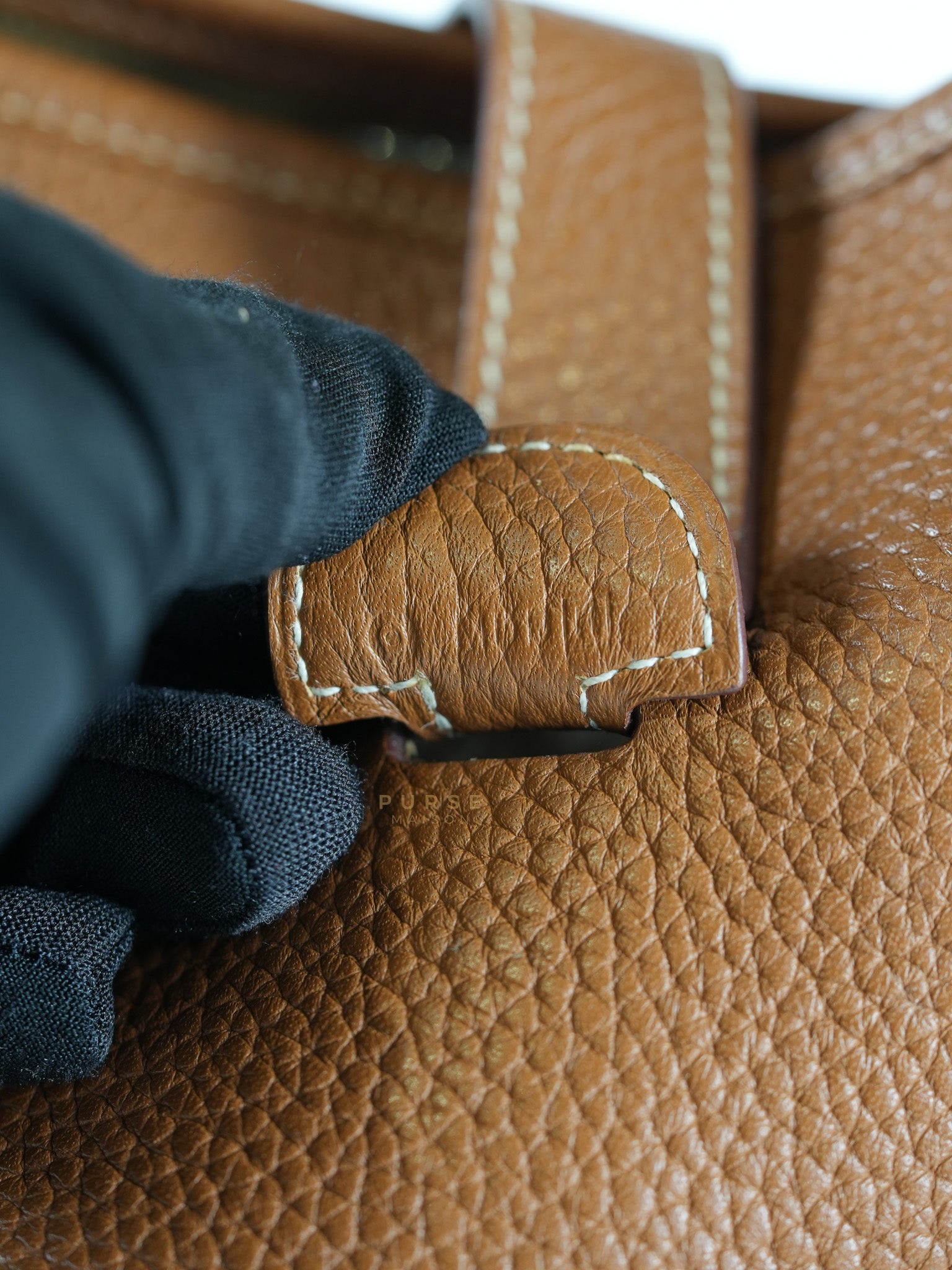 Evelyne GM in Gold Clemence Leather & Palladium Hardware Stamp Square H (2004) | Purse Maison Luxury Bags Shop