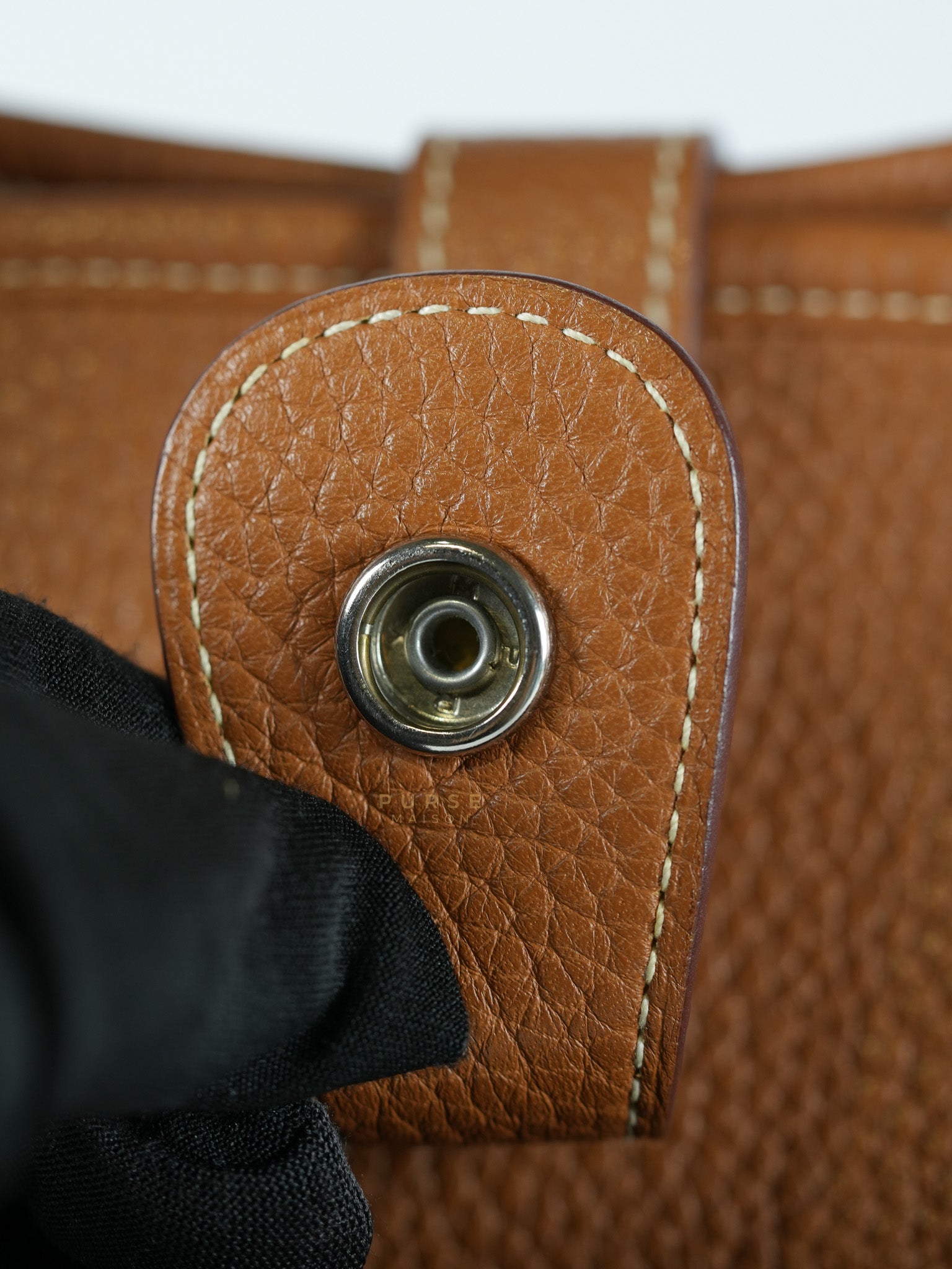 Evelyne GM in Gold Clemence Leather & Palladium Hardware Stamp Square H (2004) | Purse Maison Luxury Bags Shop