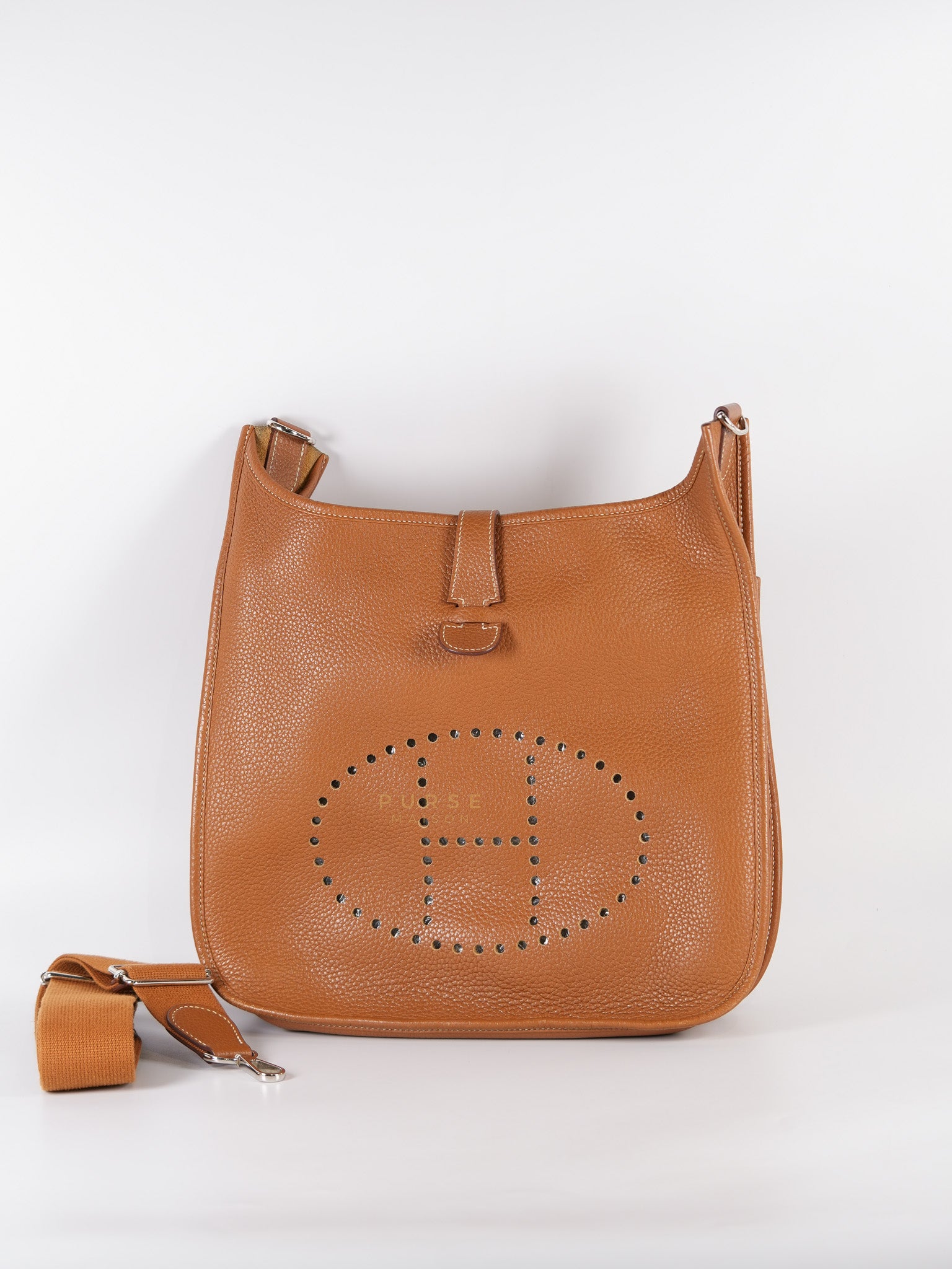 Evelyne GM in Gold Clemence Leather & Palladium Hardware Stamp Square H (2004) | Purse Maison Luxury Bags Shop