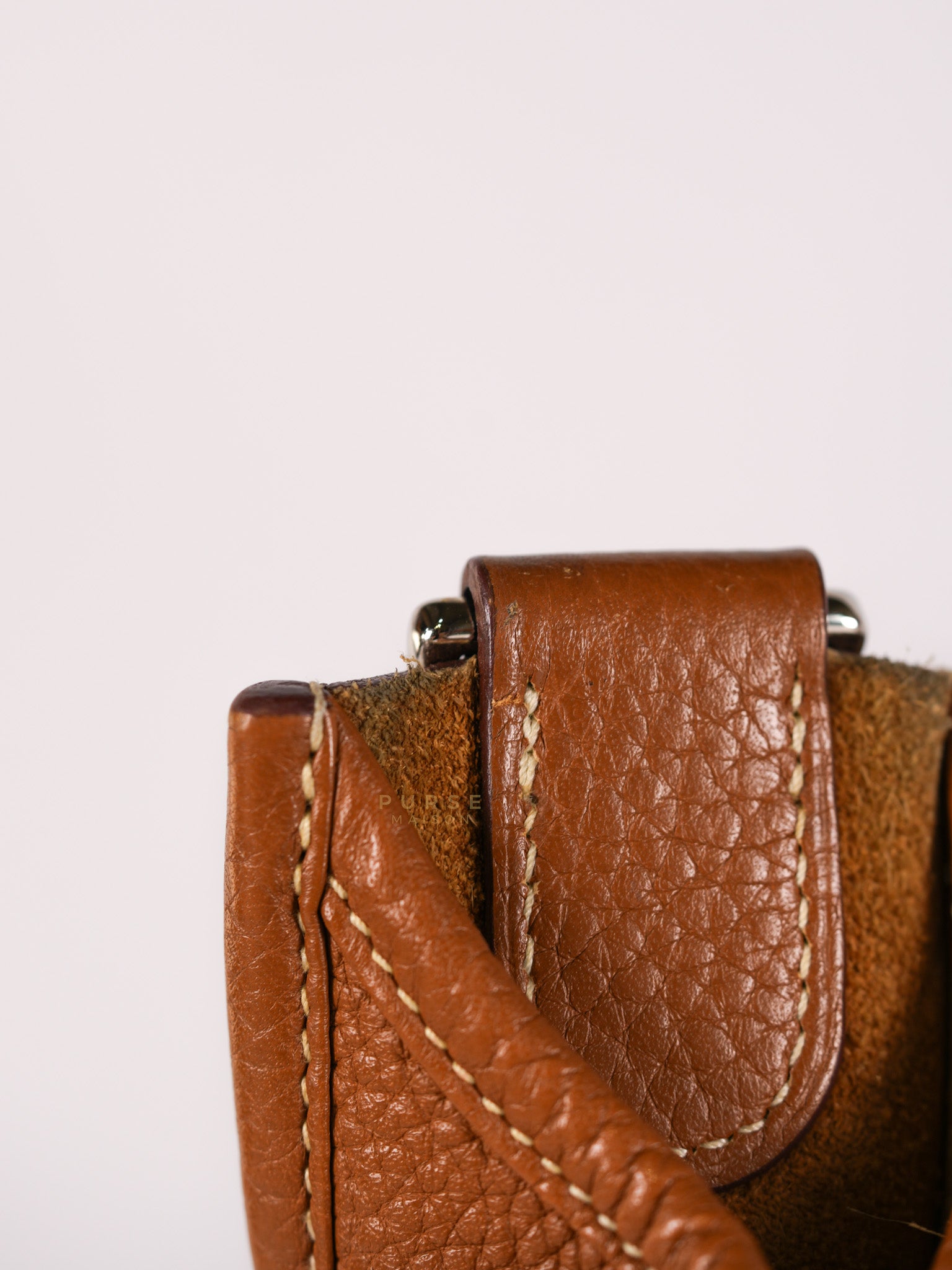 Evelyne GM in Gold Clemence Leather & Palladium Hardware Stamp Square H (2004) | Purse Maison Luxury Bags Shop